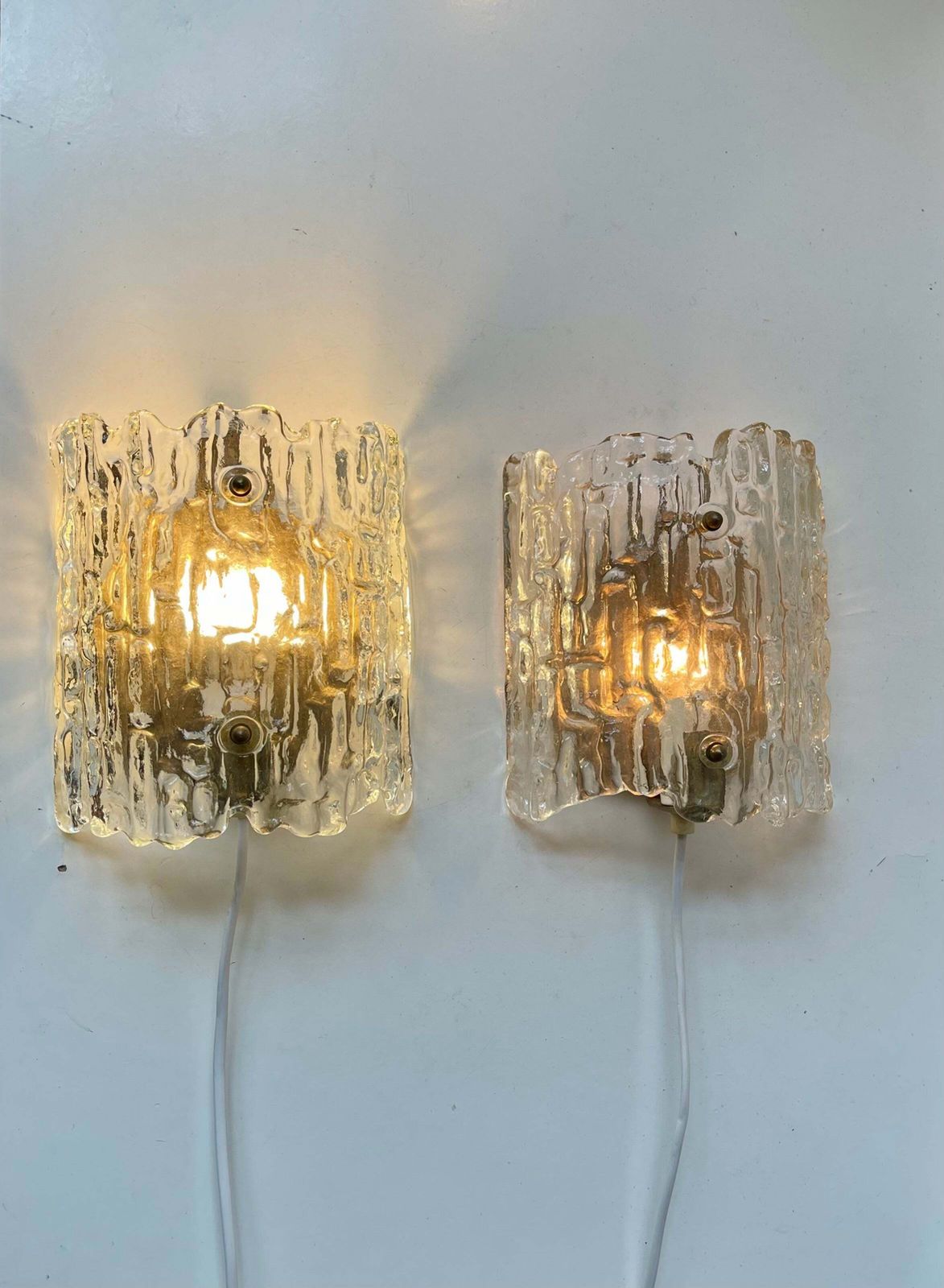 Swedish Crystal Ice Glass Wall Sconces By Carl Fagerlund For Orrefors, 1960s photo vintage