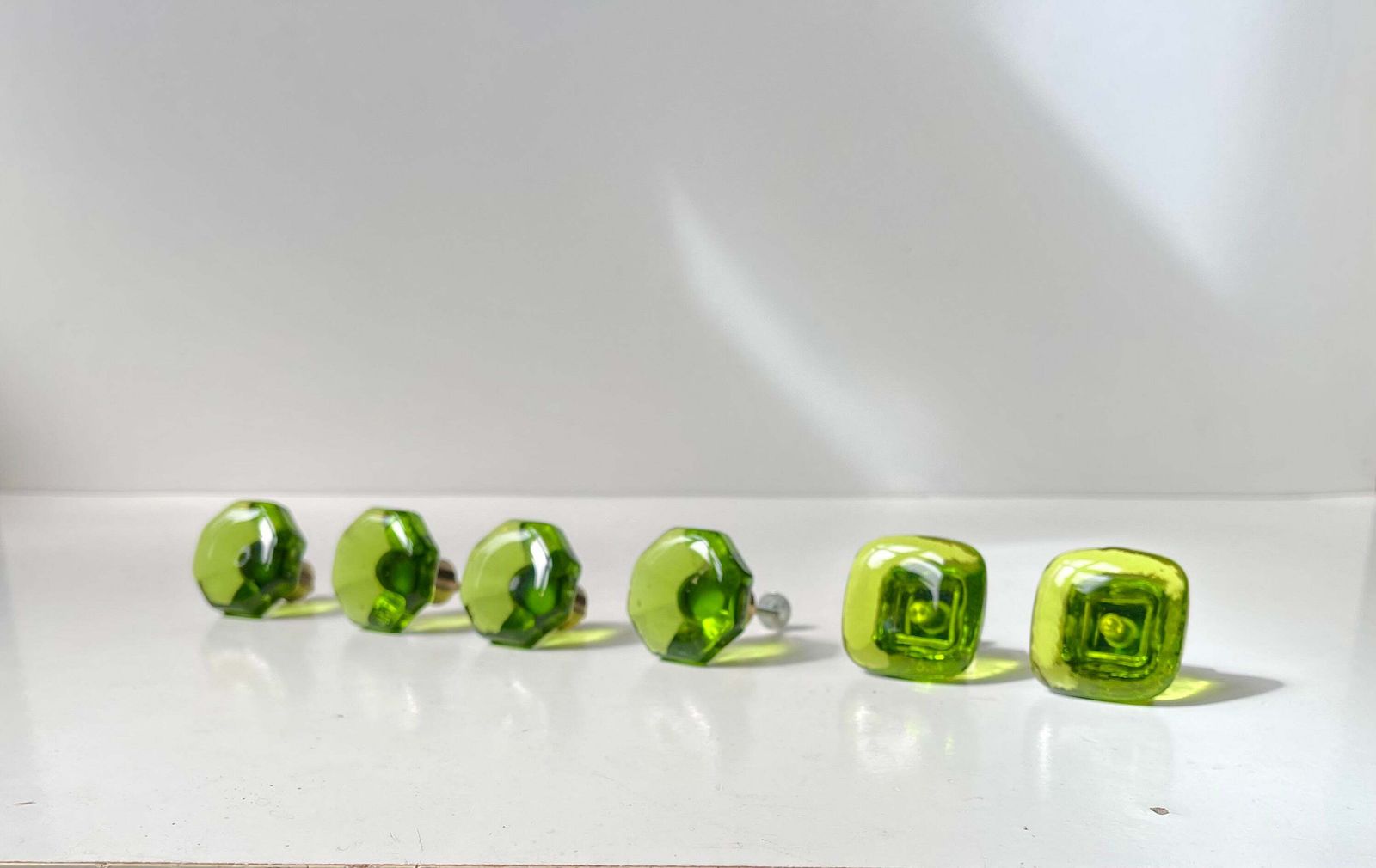 Vintage Swedish Lime Green Glass Furniture Or Door Knobs, 1960s, Set Of 6 photo 337.0