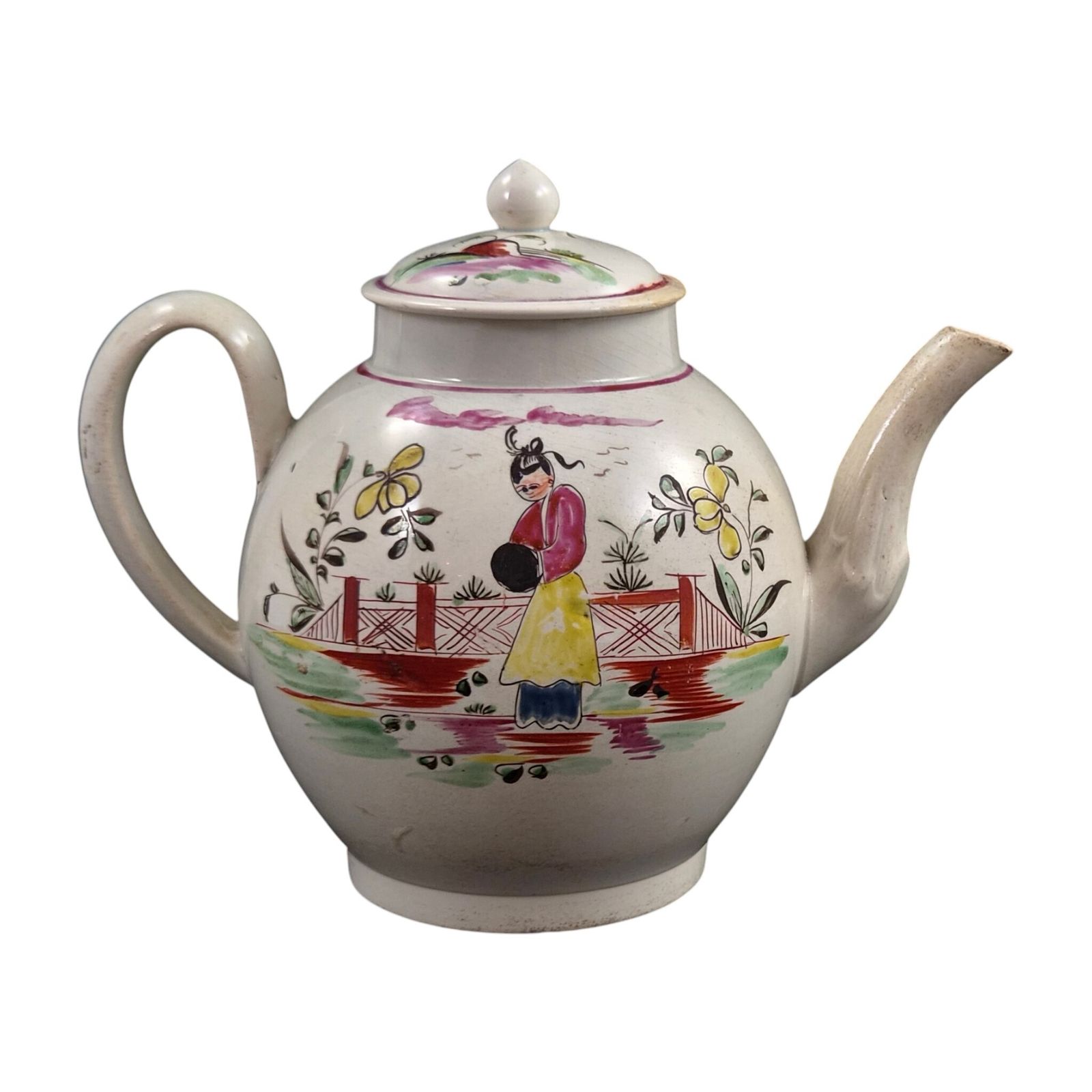 Zeldzame 18e-eeuwse chinoiserie creamware theepot, waarschijnlijk Engels photo Woonaccessoires