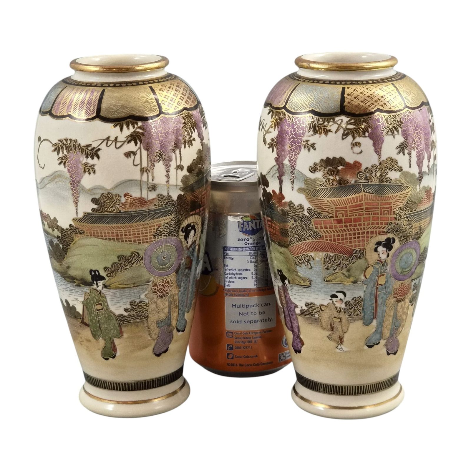 Antique Pair Of Japanese Shozan Satsuma Vases, C.1900 1910 photo vintage