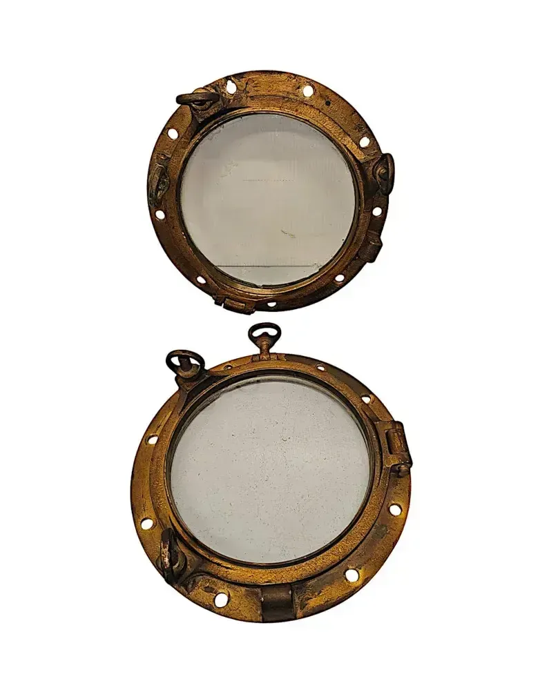 A Very Rare Pair Of 19th Century Brass Port Holes photo for sale