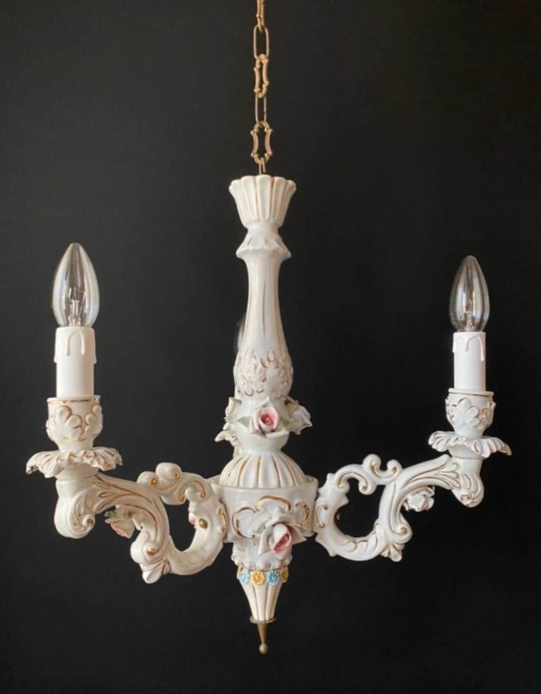 Lustre d'époque en porcelaine, années 1960