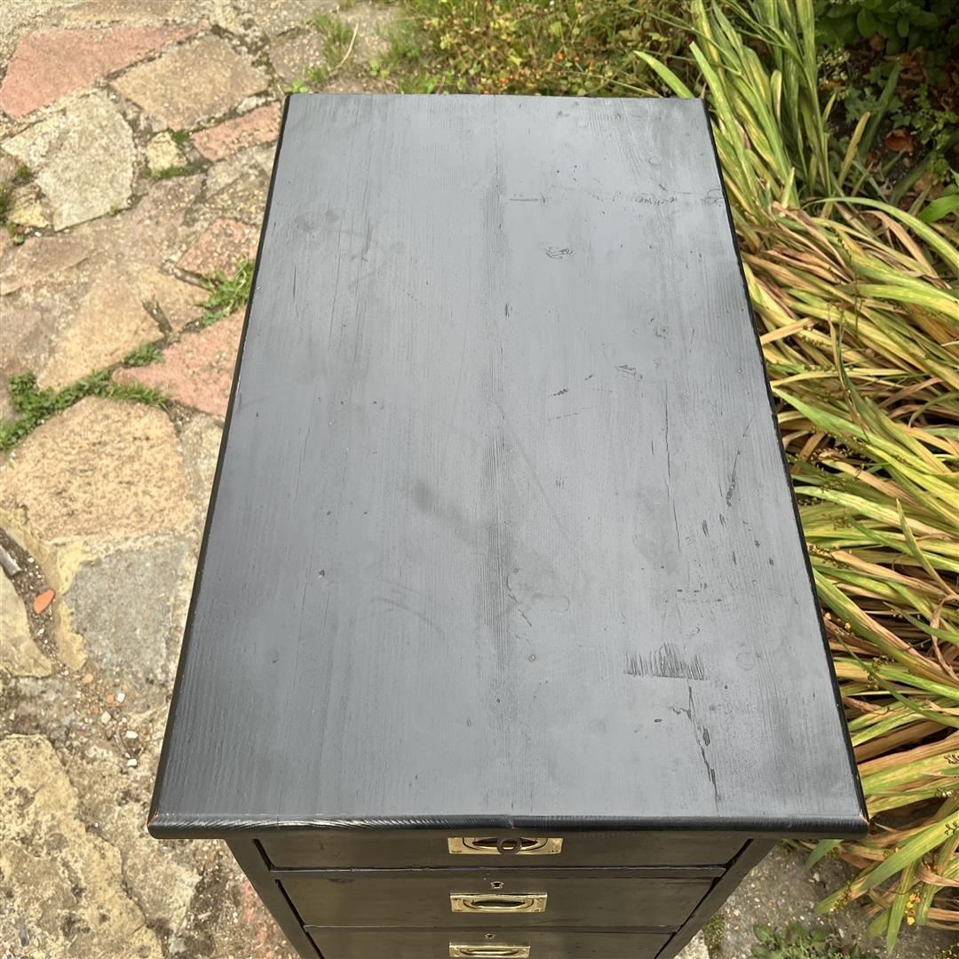 Antique Wooden Tall Narrow Chest Of Drawers In Black Paint photo buy