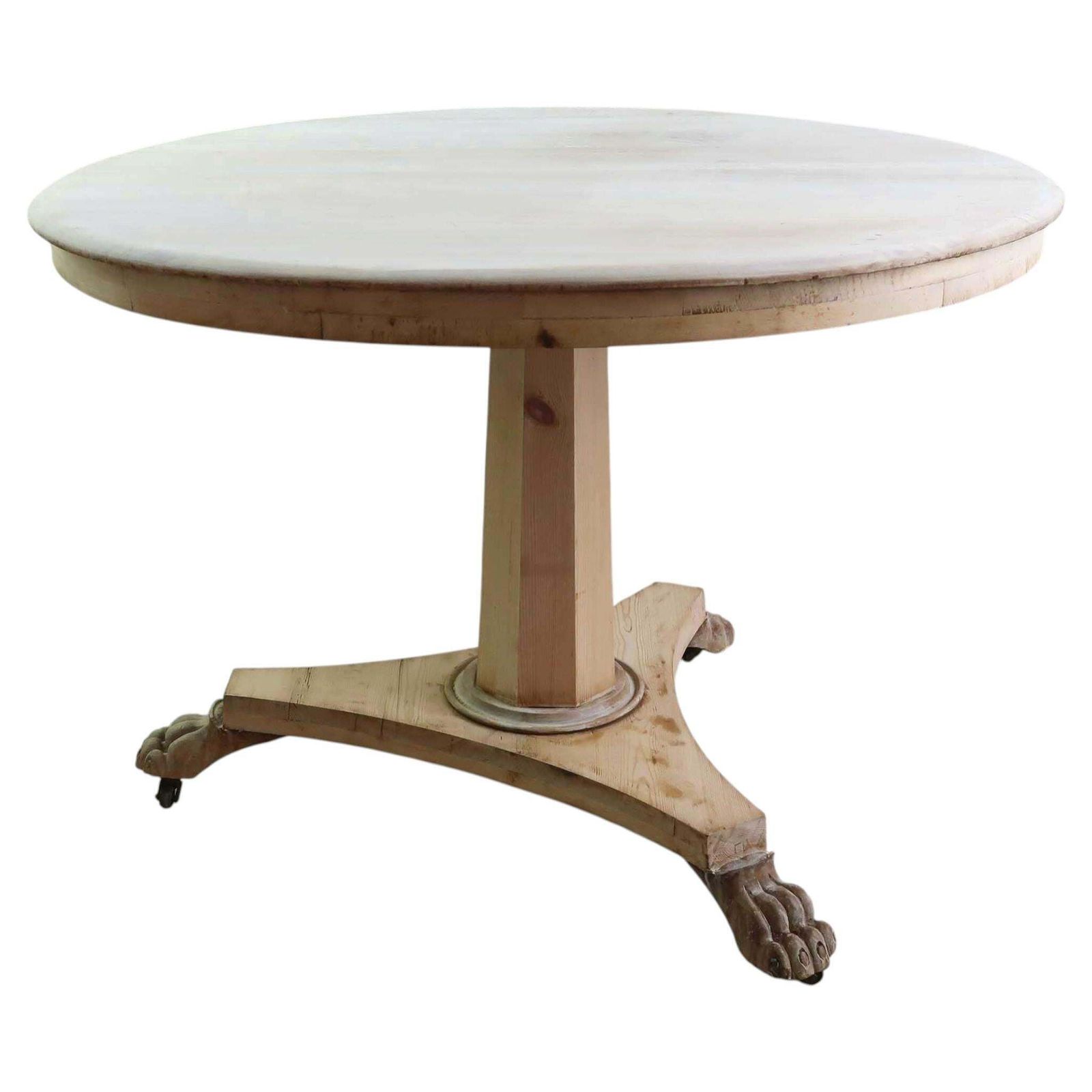 Klein antiek rond tafel in Palladiaanse stijl met leeuwenpootjes. Ca. 1835