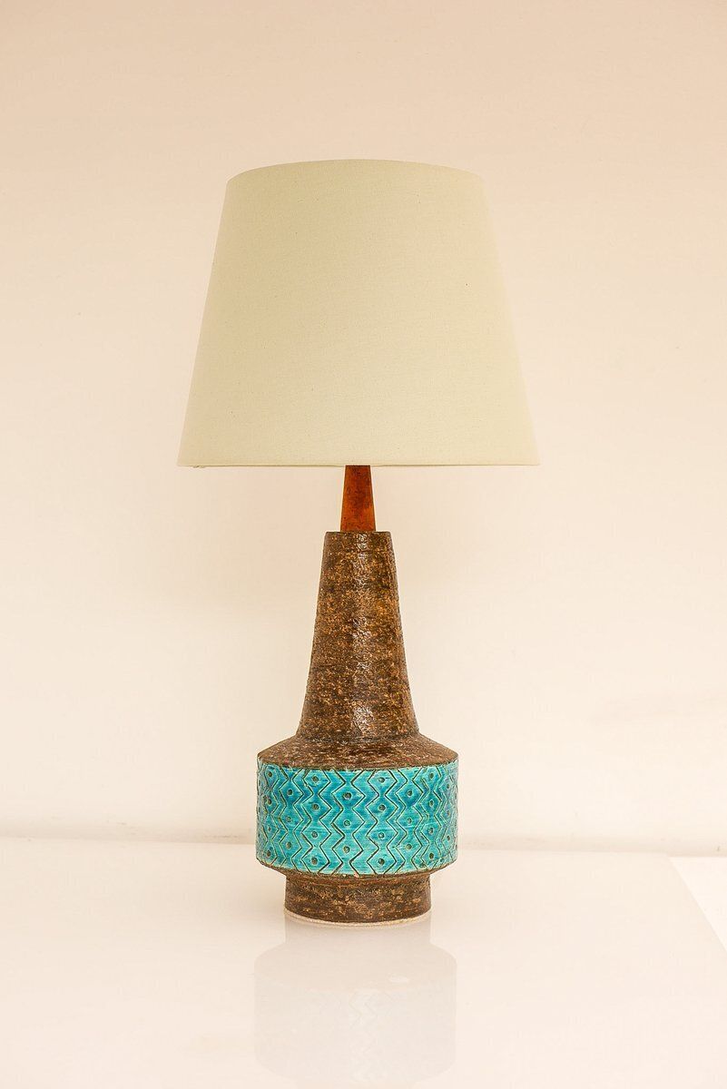 Bitossi Pottery Lamp In Rimini Blue Ceramic By Aldo Londi, Italy, 1970