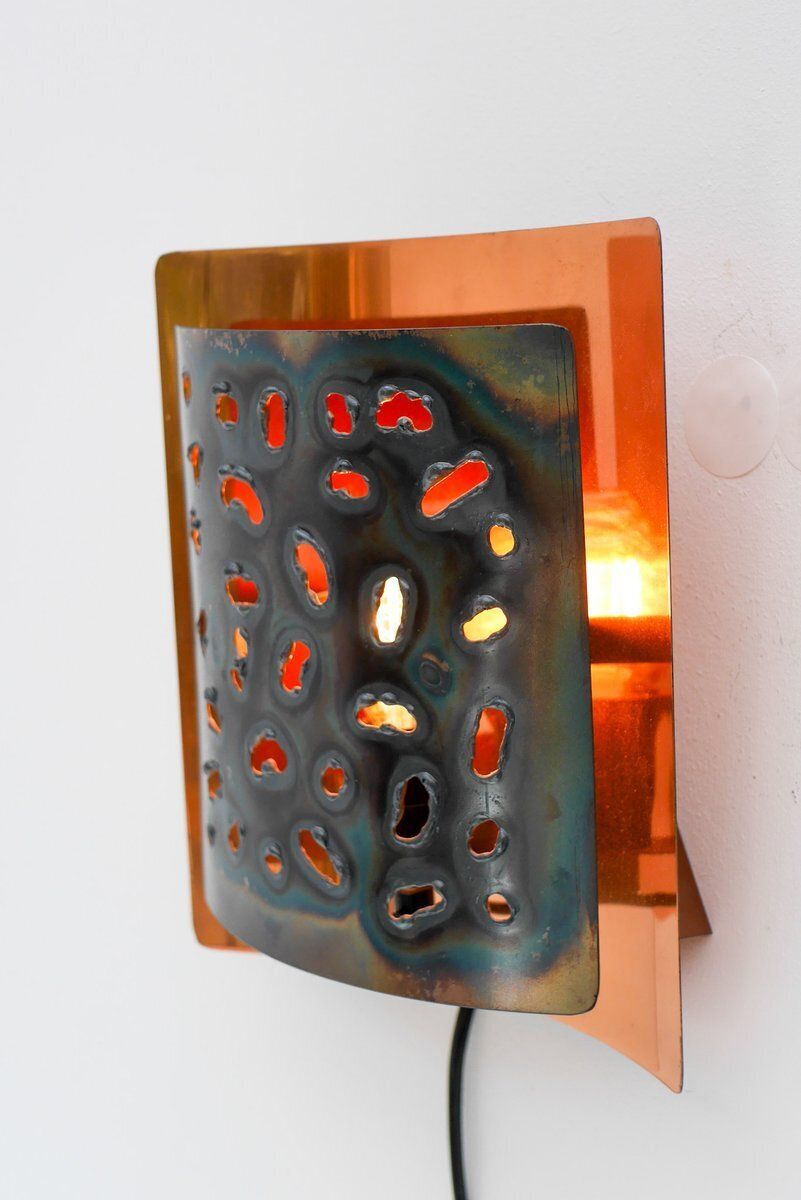 photo vinterior Vintage Brutalist Copper Wall Sconce From Boréns, 1960s