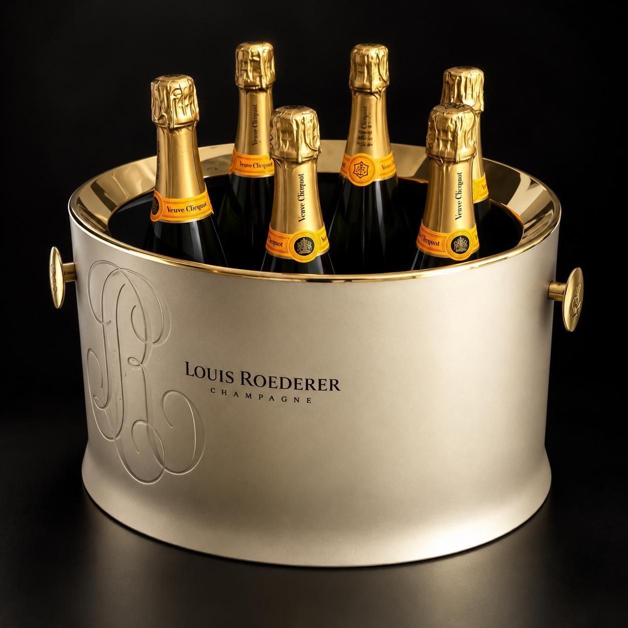 Louis Roederer Champagne Cooler Xxl Oval Gold Multi Bottle Ice Bath French Luxury Barware Vintage Party Chiller photo for sale