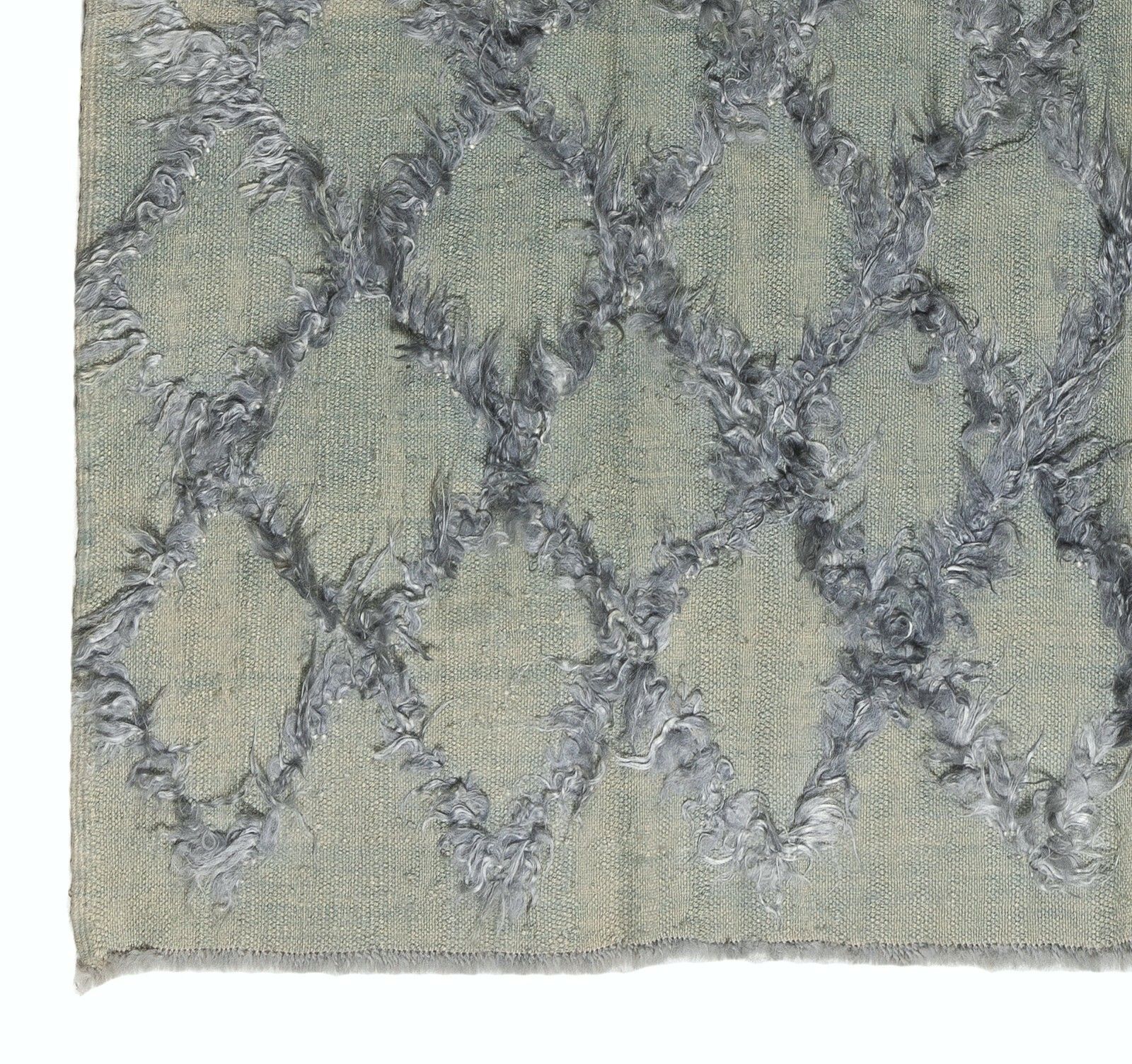 237x305 Cm Gray Color Diamond Pattern Mohair Tulu Kilim Rug, Hemp Floor Covering photo Textiles