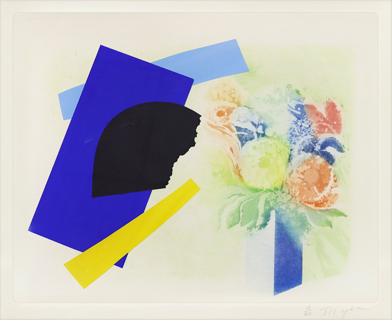 Grote ingelijste gesigneerde genummerde limited edition ets met collage van William Tillyer photo furniture