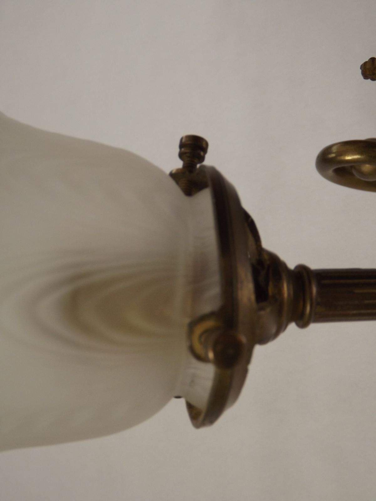Lighting French Vintage Double Brass Wall Light Ornate Scrolled Arms Frilled Glass Shades photo