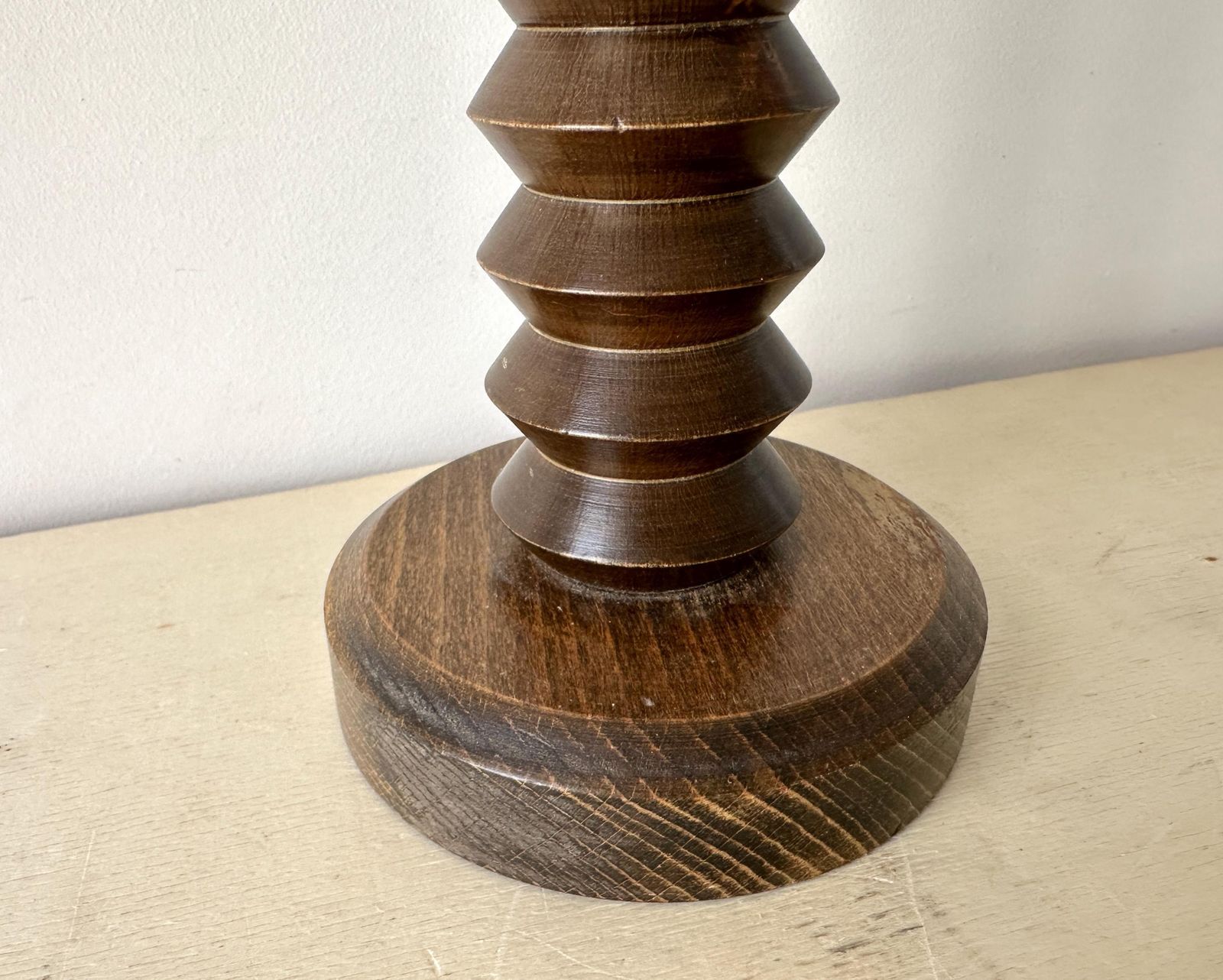 Lighting 1950s French Turned Wood Table Lamp, Midcentury Rustic Lighting photo