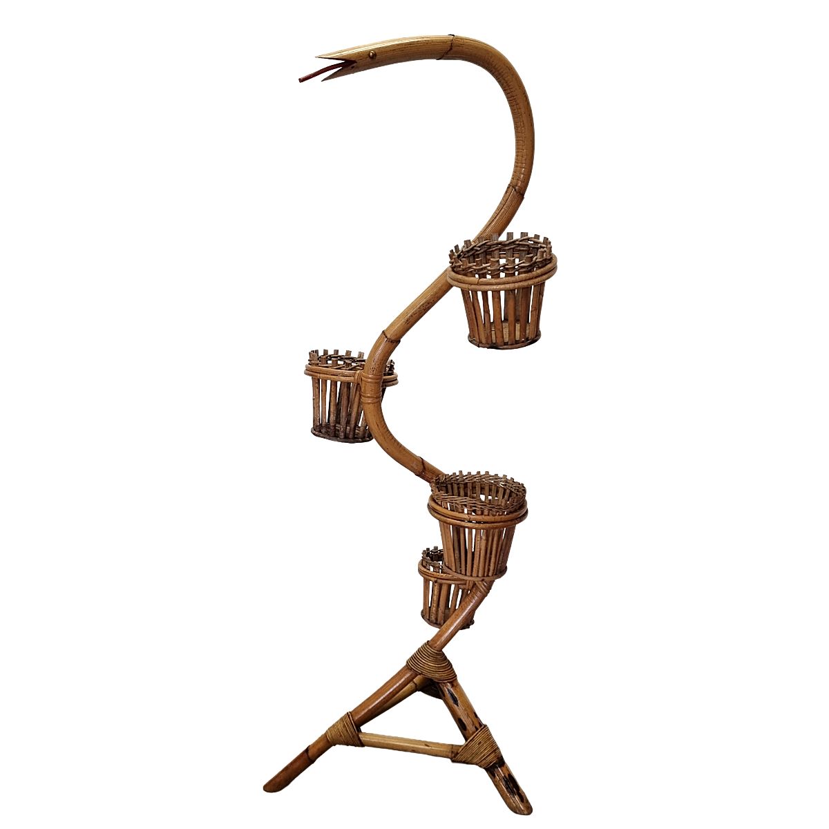 Vintage Snake Rattan Plant Stand – 50s/60s photo vintage