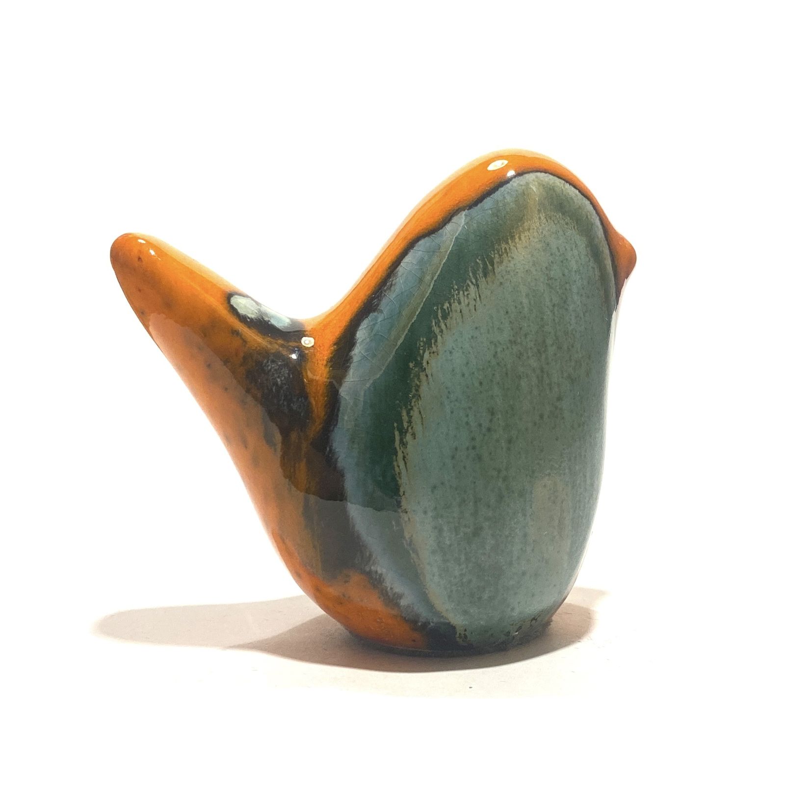 Otto Keramik vogel in oranje Peru-glazuur, West German Pottery stijl keramisch ornament photo furniture