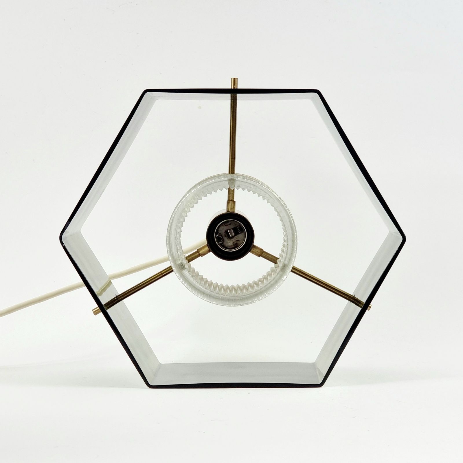 Mid-Century Scandinavische glazen en messing hanglamp van Carl Fagerlund, Zweden, jaren 1960 photo vintage