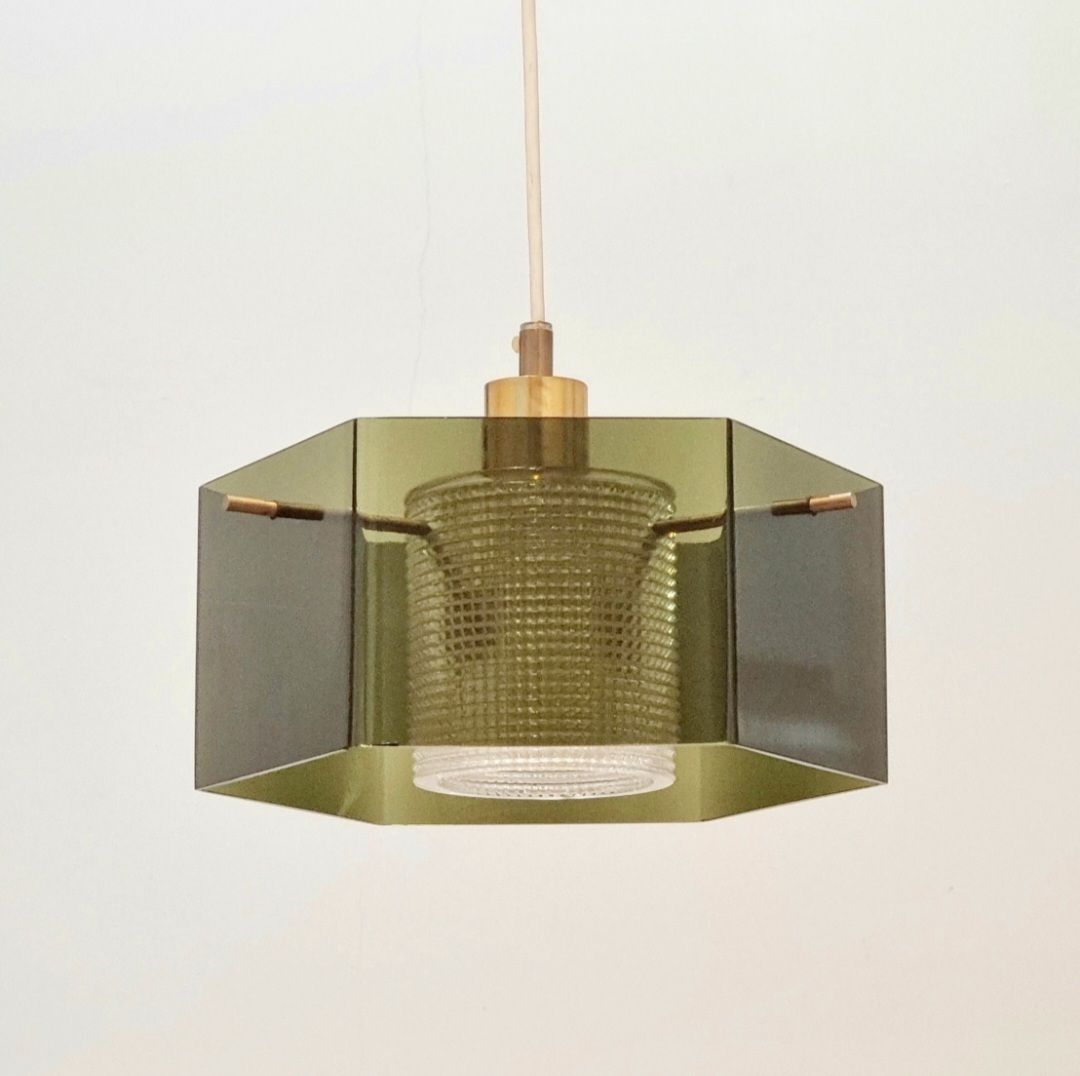 Mid-Century Scandinavische glazen en messing hanglamp van Carl Fagerlund, Zweden, jaren 1960 photo furniture
