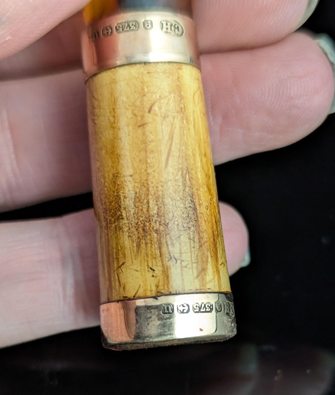 Antiek Meerschaum en amber cheroot-houder, 9kt goud, in etui, sigarenhouder photo furniture