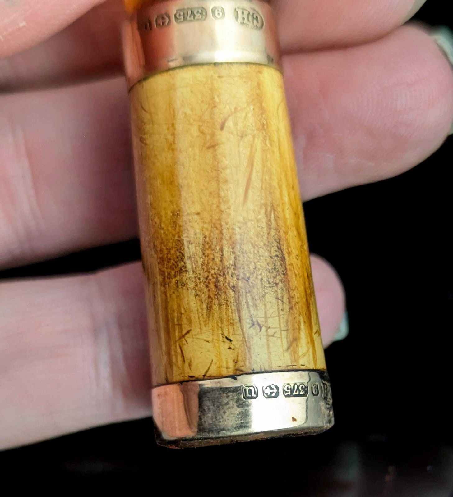 Antiek Meerschaum en amber cheroot-houder, 9kt goud, in etui, sigarenhouder photo for sale
