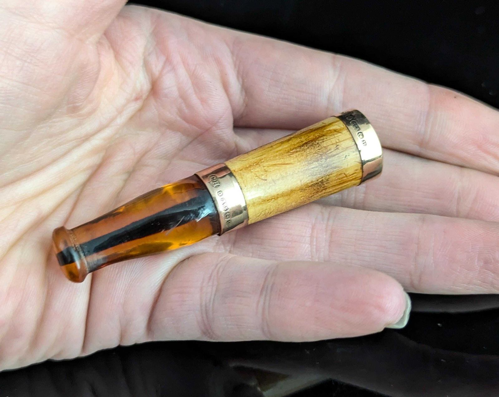 Antiek Meerschaum en amber cheroot-houder, 9kt goud, in etui, sigarenhouder photo vinterior