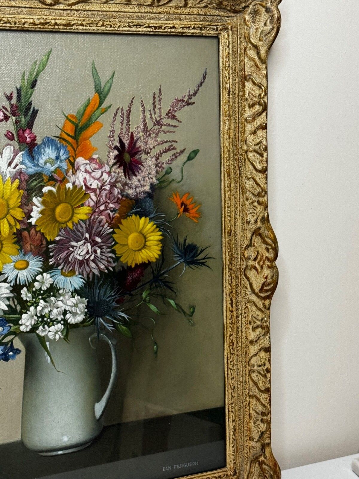 Schots olieverfschilderij wilde bloemen heide distels madeliefjes door Dan Ferguson ROI photo for sale