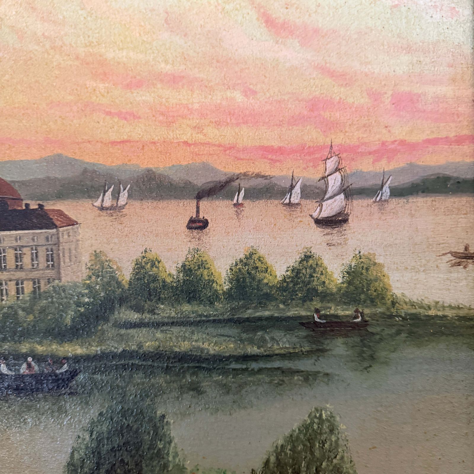 Antiek Zweeds schilderij van een waterburcht. Olieverf op doek, begin 19e eeuw. photo 315.0