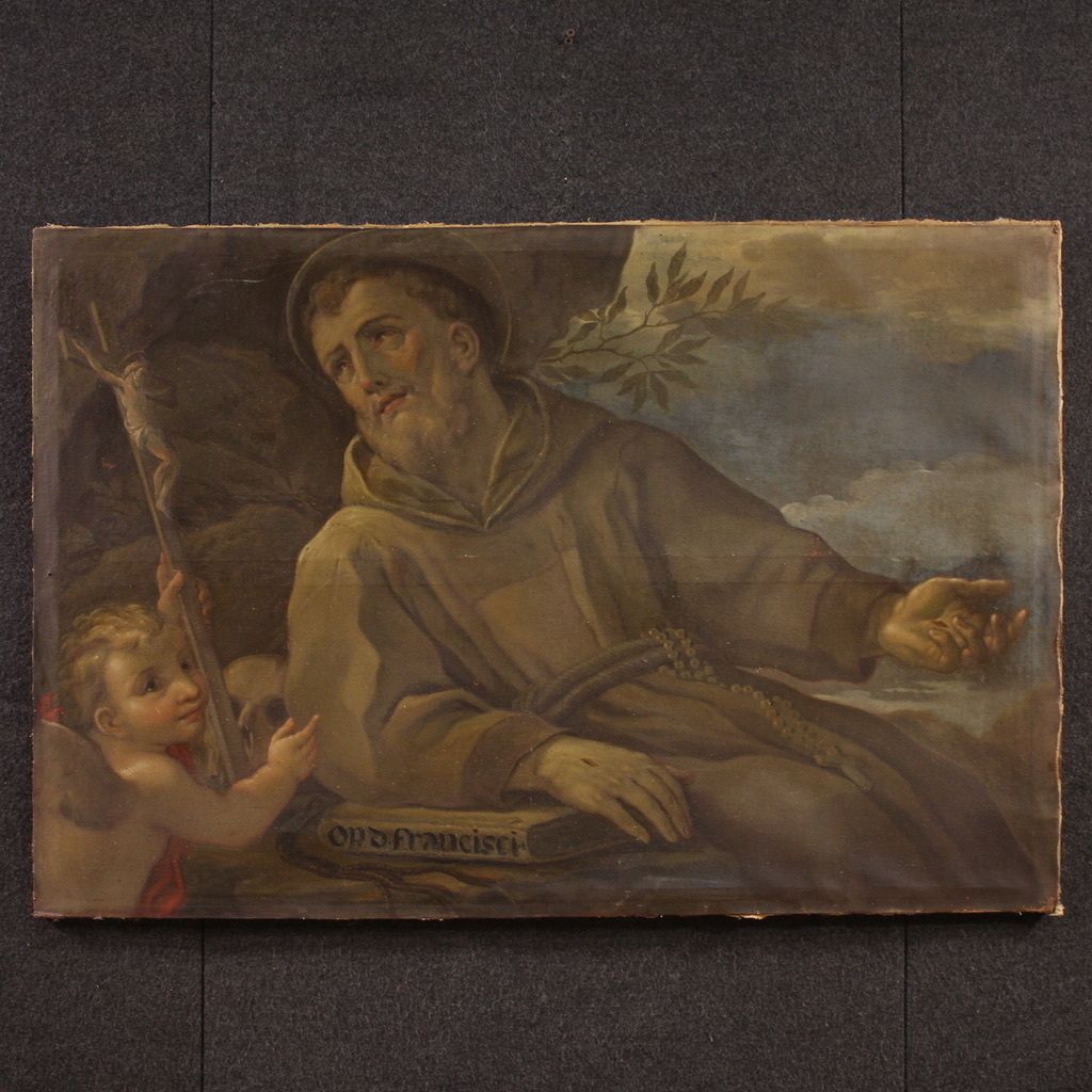 Great 18th Century Religious Painting, Saint Francis Of Assisi photo furniture