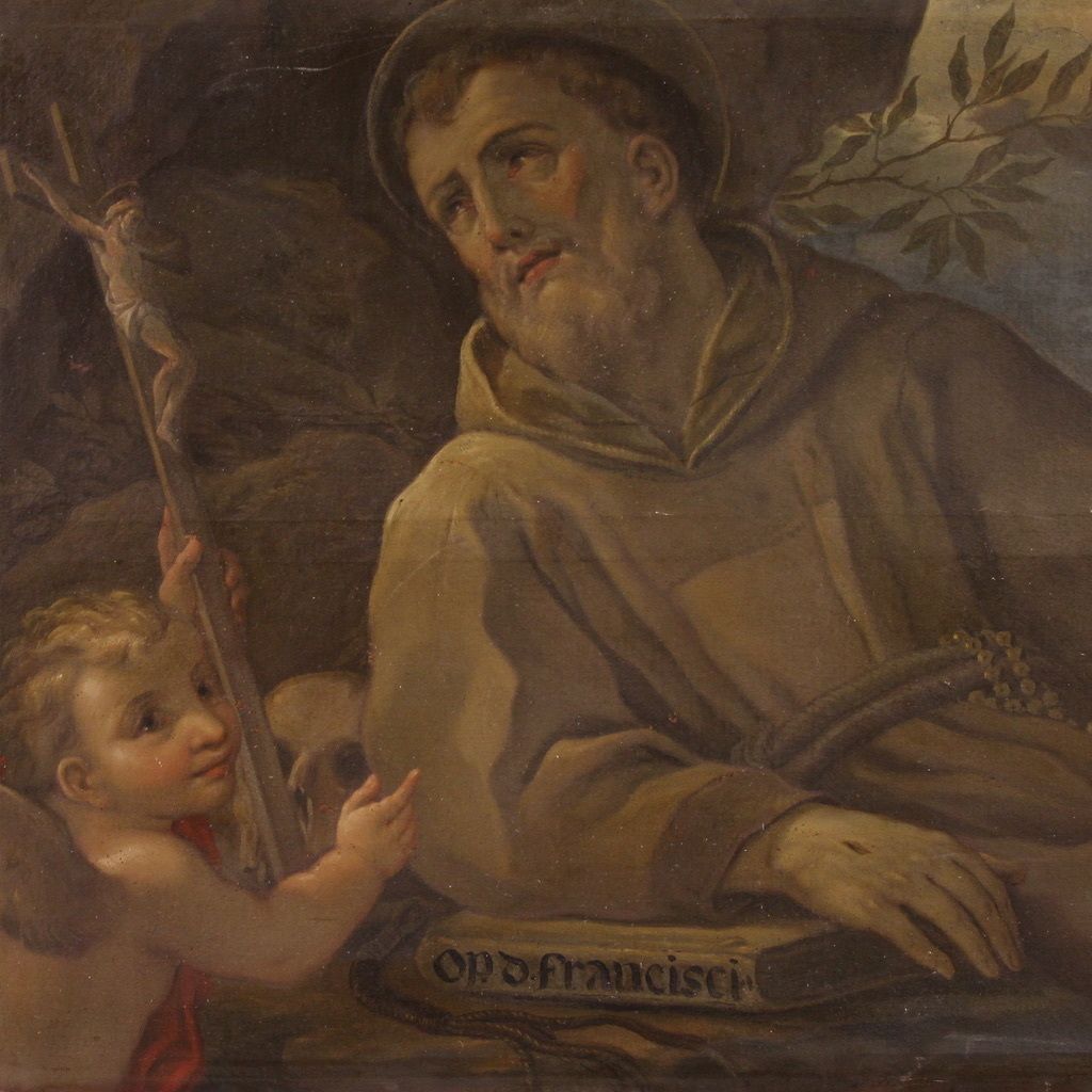 Great 18th Century Religious Painting, Saint Francis Of Assisi