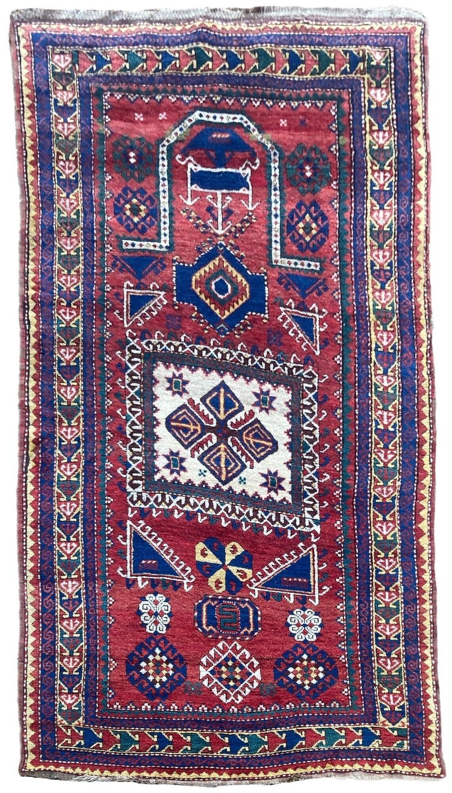 Antiek Kaukasisch Fachralo Kazak Gebedskleed 2,48m x 1,30m