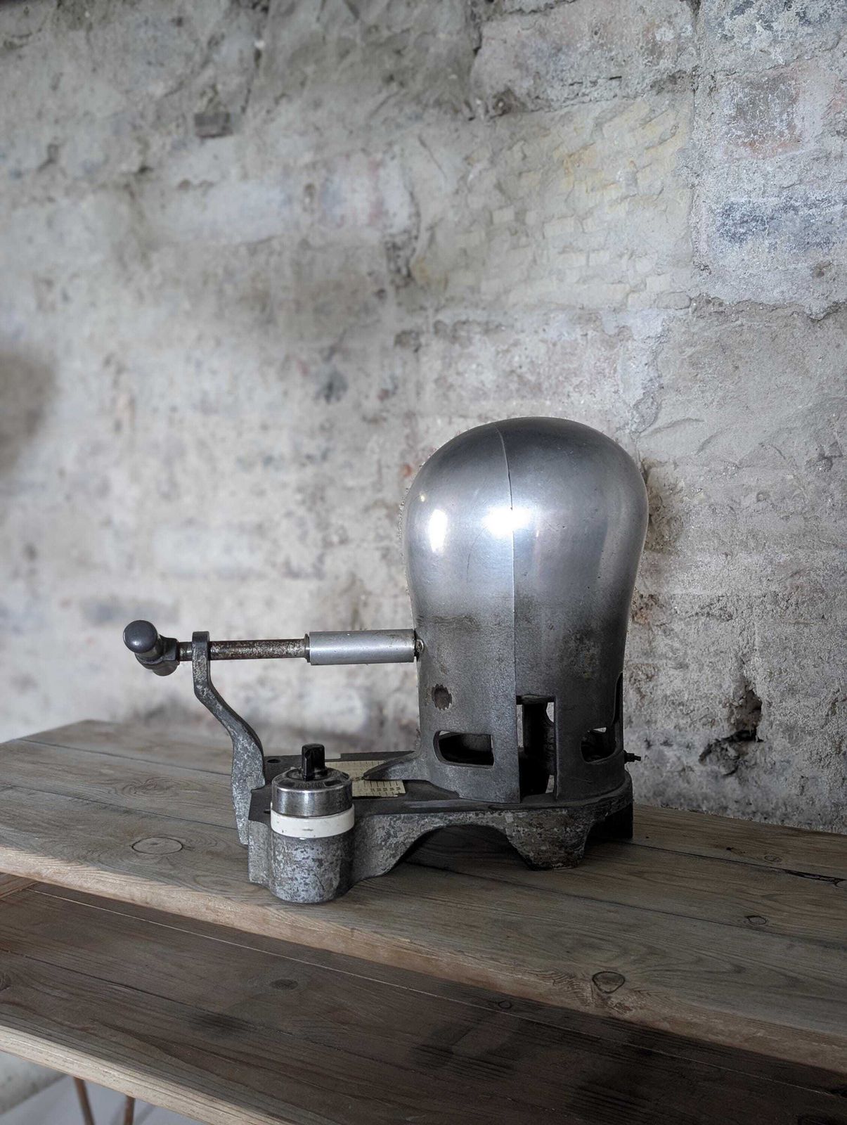 photo furniture Vintage Electric Hat Stretcher – Mid Century Industrial Millinery Hat Sizing Machine – Original Patina