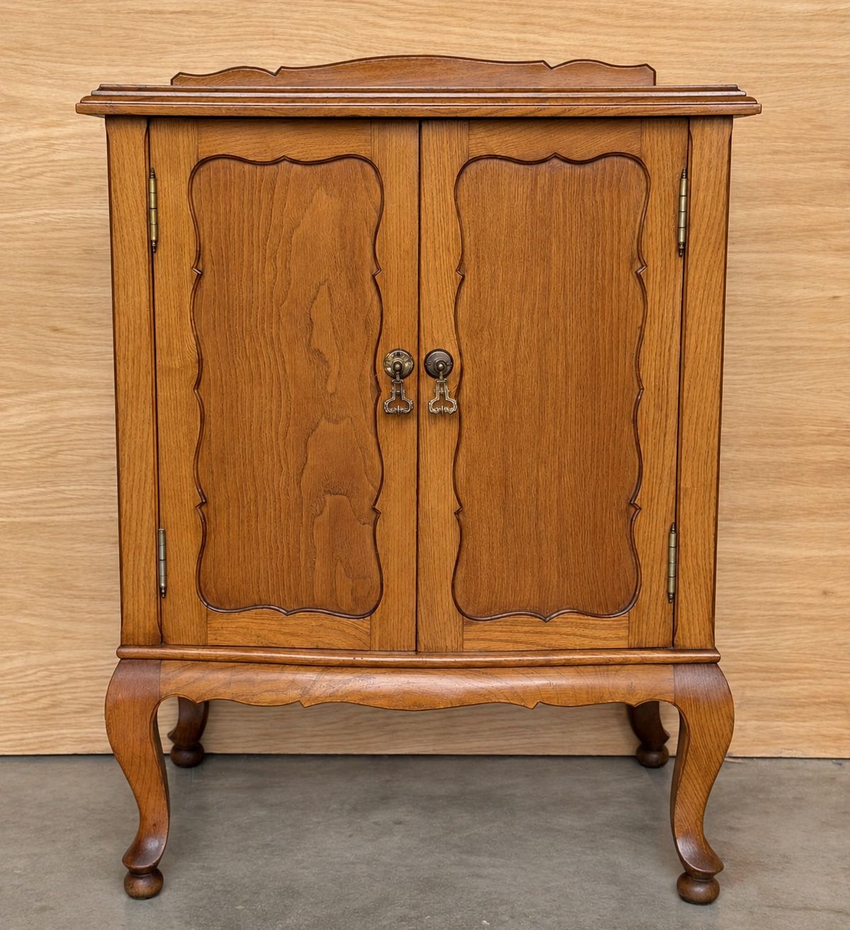 Early 20th English Oak Two Door Cabinet With Cabriole Legs & Decorative Paneling photo furniture
