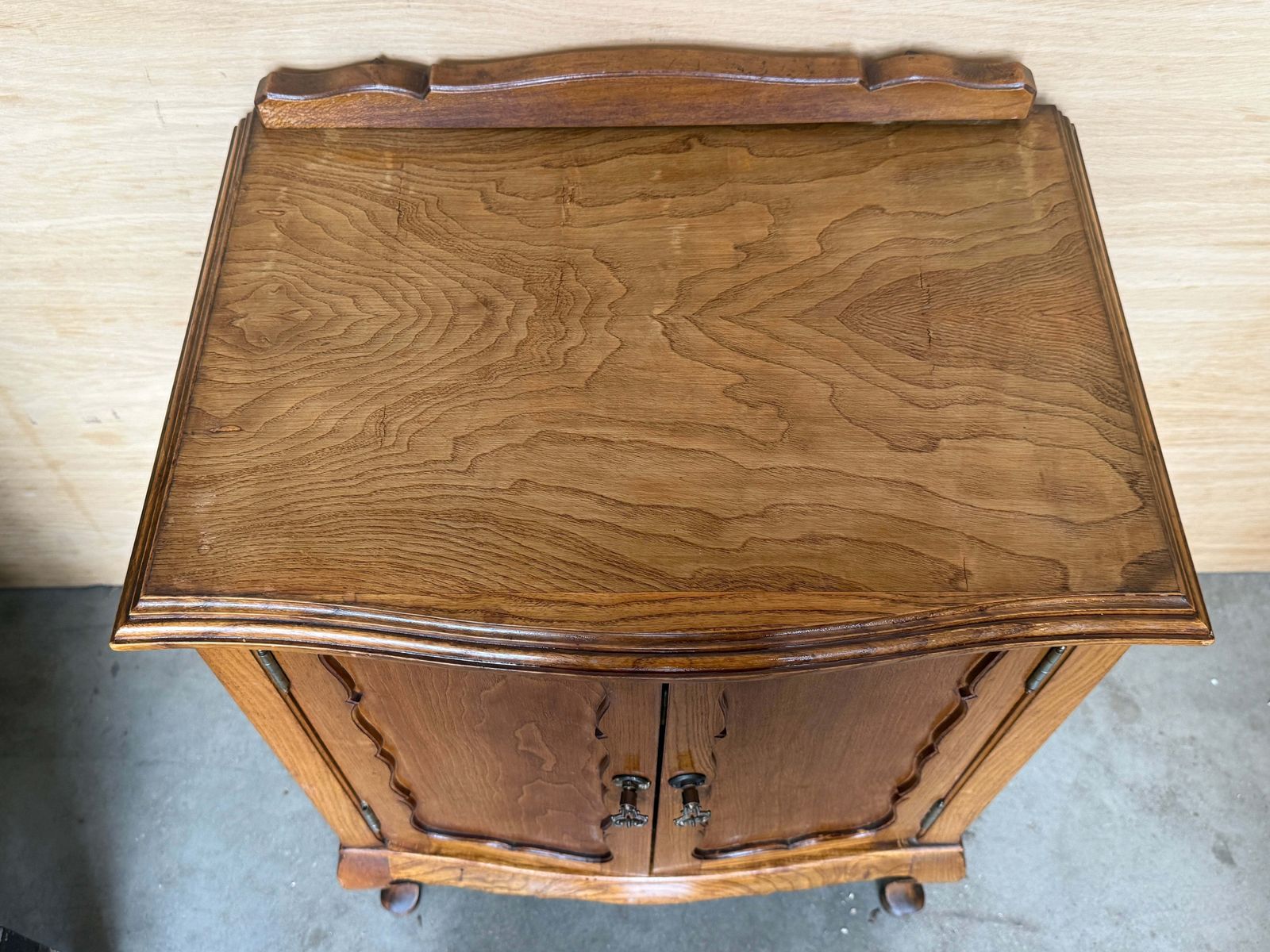 Early 20th English Oak Two Door Cabinet With Cabriole Legs & Decorative Paneling photo Furniture