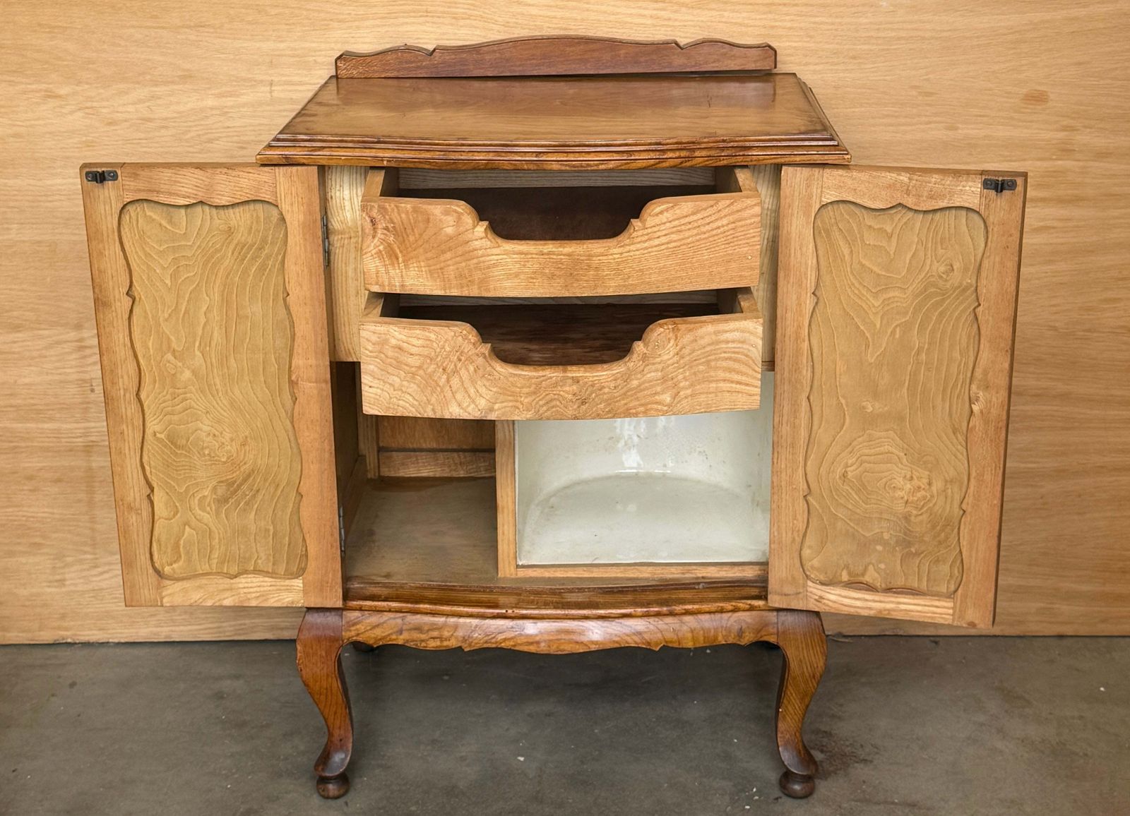 Early 20th English Oak Two Door Cabinet With Cabriole Legs & Decorative Paneling photo 1949.0