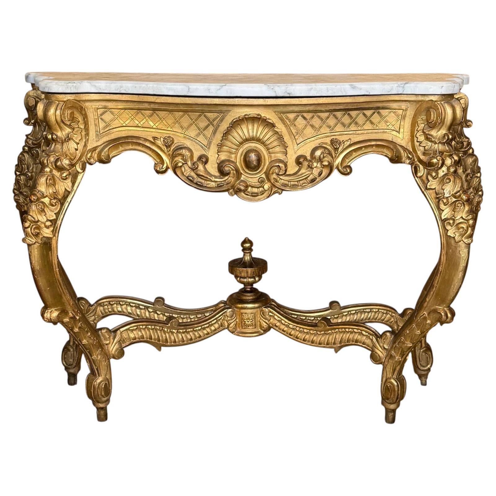 Louis XV Giltwood Console Table With Fine Gold Leaf And Shaped Marble Top