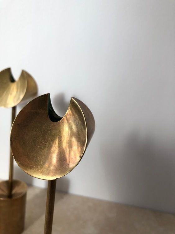 Trio Skultuna Brass Candleholders 'Iniara' Design By Pierre Forsell photo buy