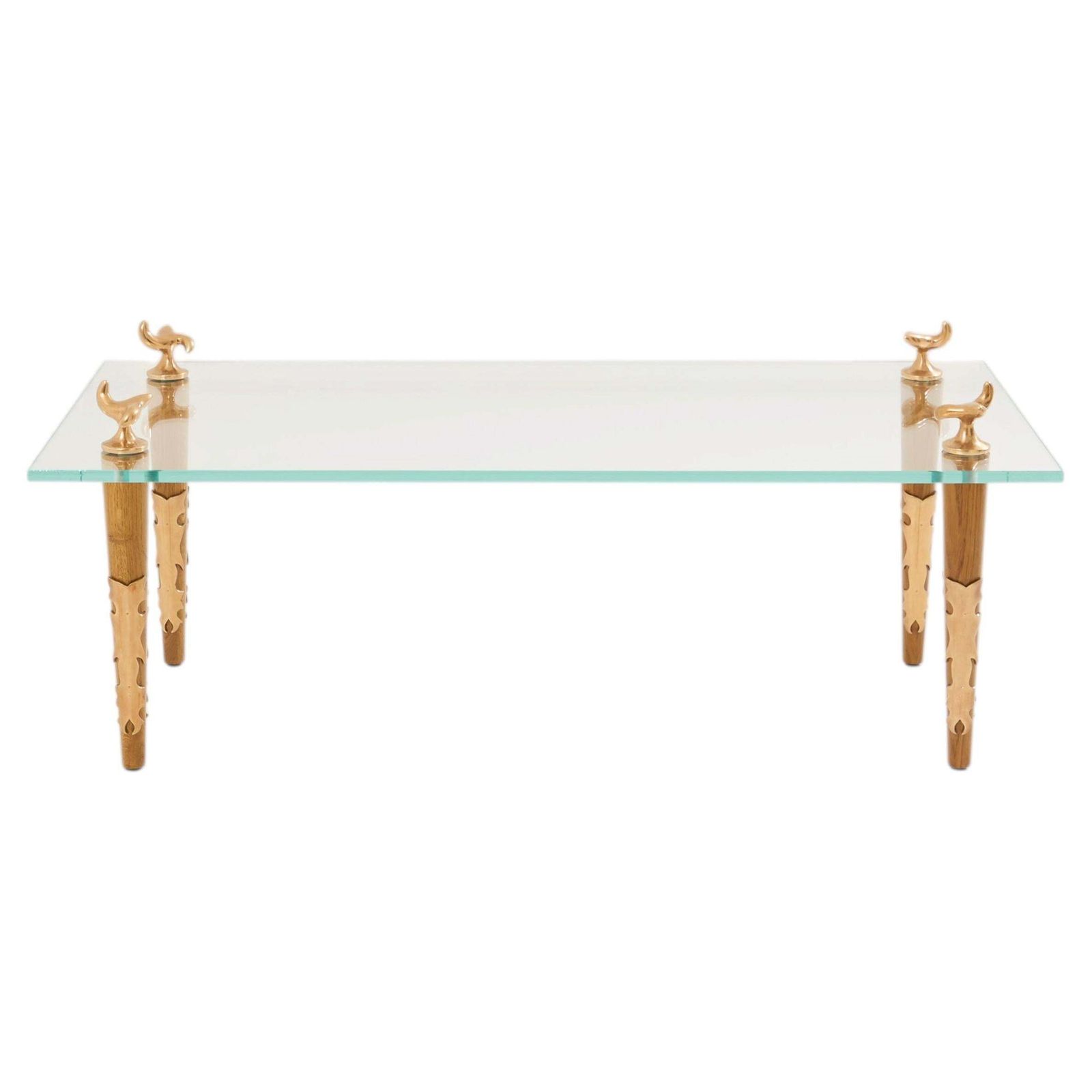 Garouste & Bonetti Solid Oak And Bronze Glass Coffee Table 1995