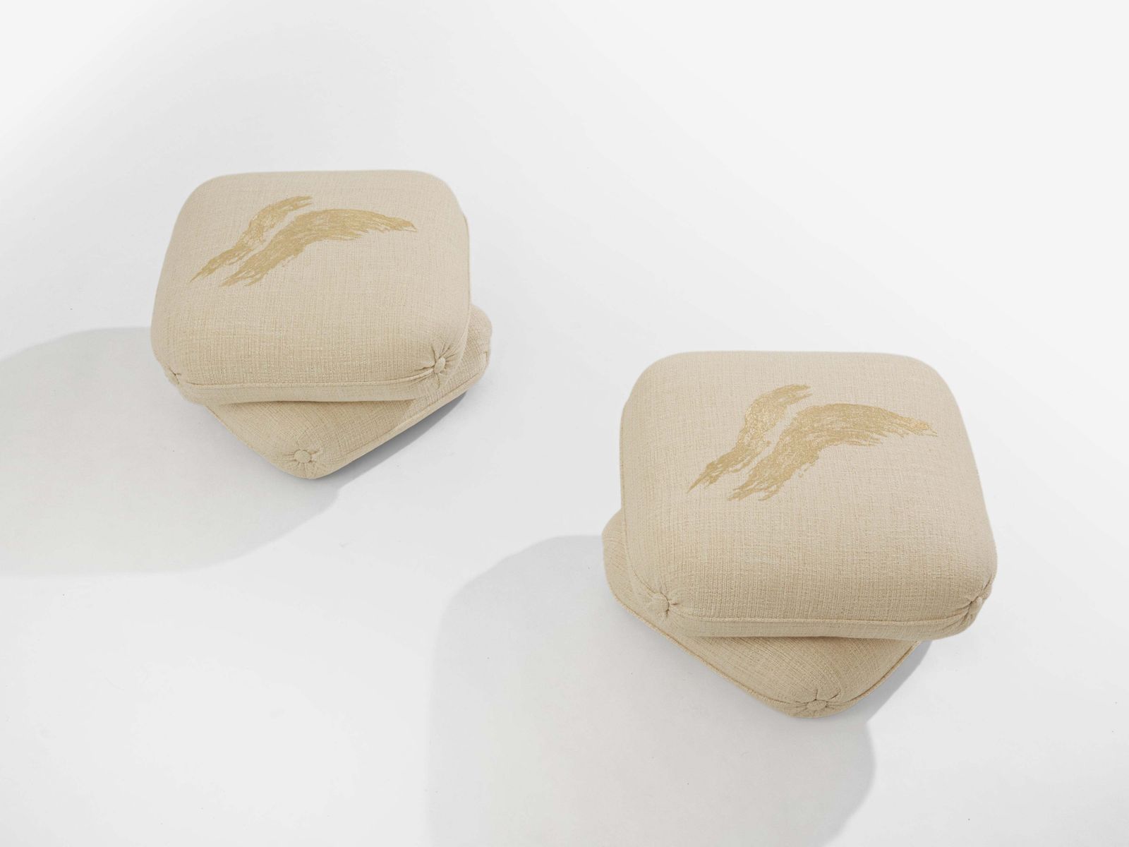 Paire de poufs Jacques Charpentier pour Maison Jansen, lin brodé, années 1970 photo for sale