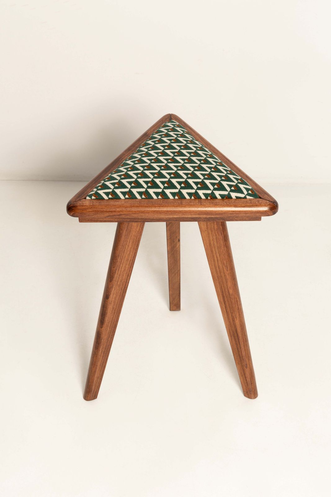 Mid Century Triangle Stool, Green And White Art Deco Jacquard, Europe, 1960s photo furniture