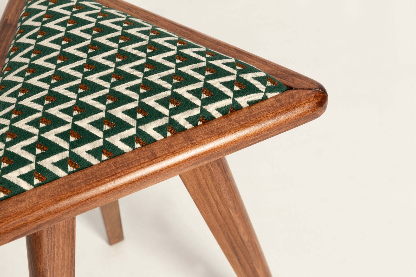 Mid Century Triangle Stool, Green And White Art Deco Jacquard, Europe, 1960s photo buy
