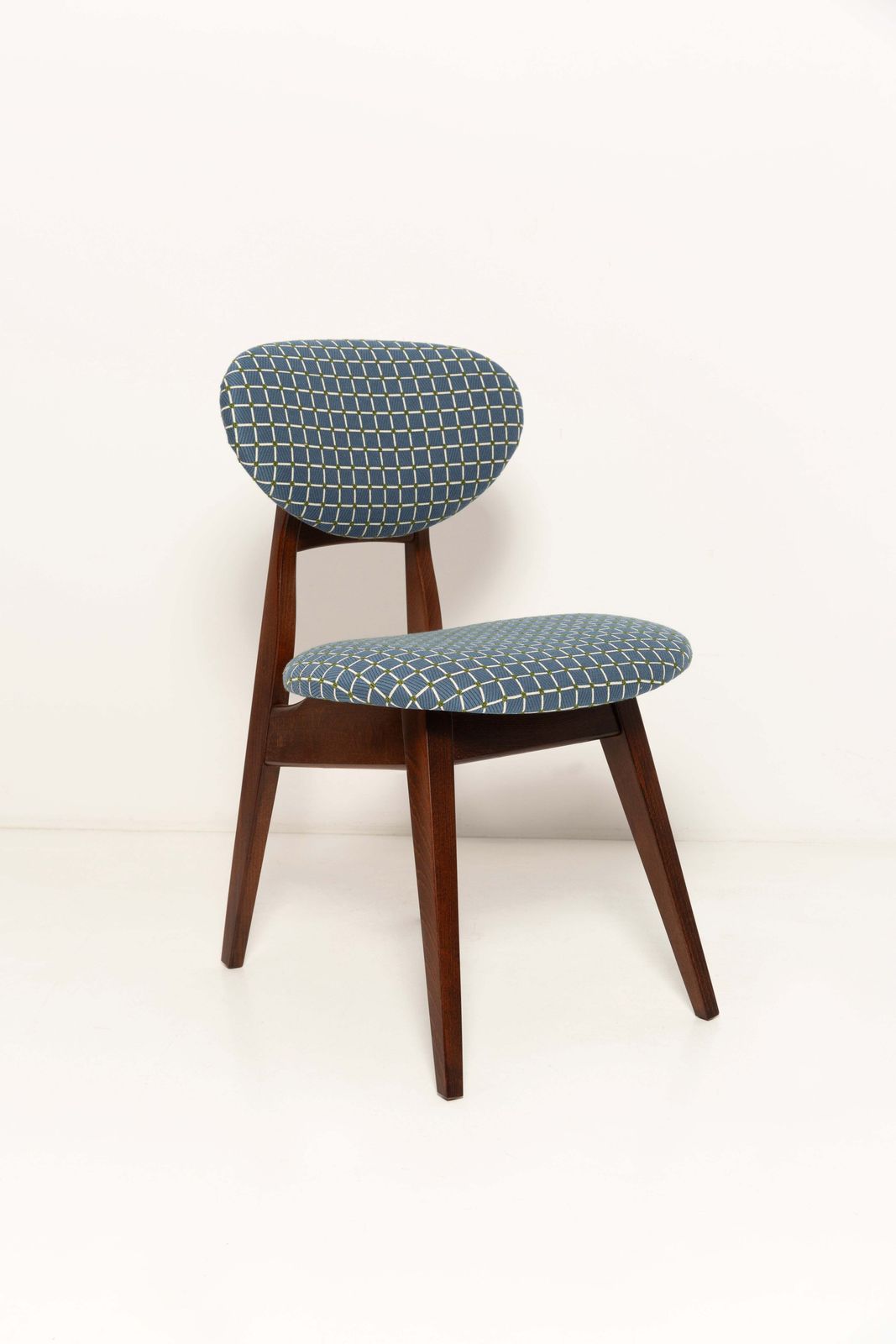 Mid Century Mushroom Chair, Blue Jacquard, J. Kedziorek, 1960s photo furniture