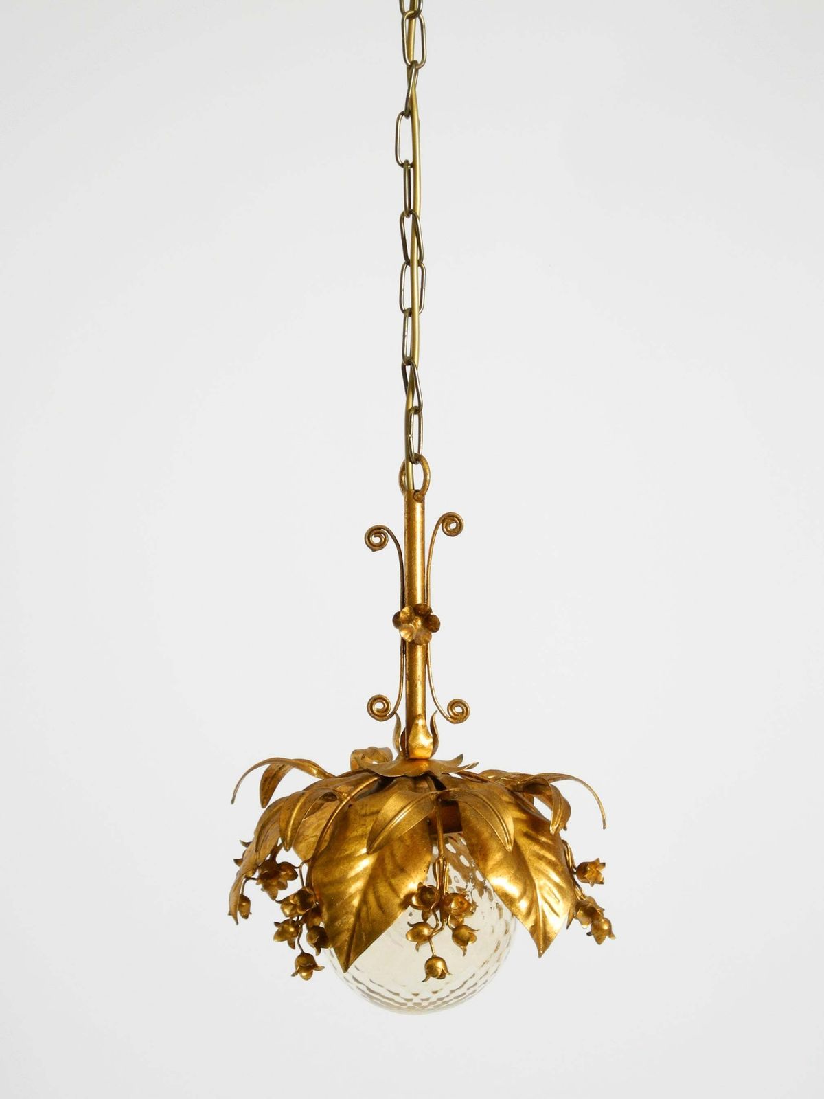 Vergulde Metalen Hanglamp uit de Jaren 1970 met Glazen Bol van Hans Kögl photo furniture