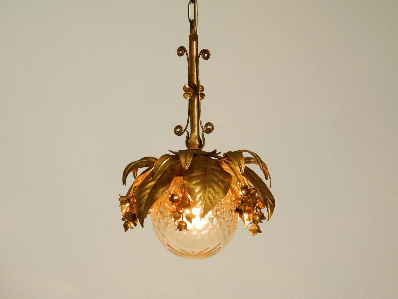 Beautiful 1970s Gold Plated Metal Pendant Lamp With A Glass Sphere By Hans Kögl photo buy