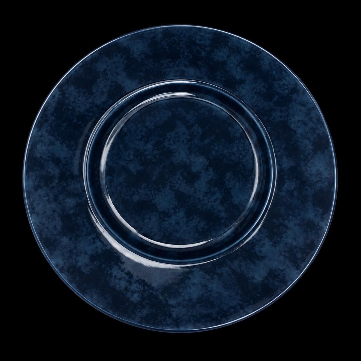 1 assiette de présentation Christofle en porcelaine marbrée bleue