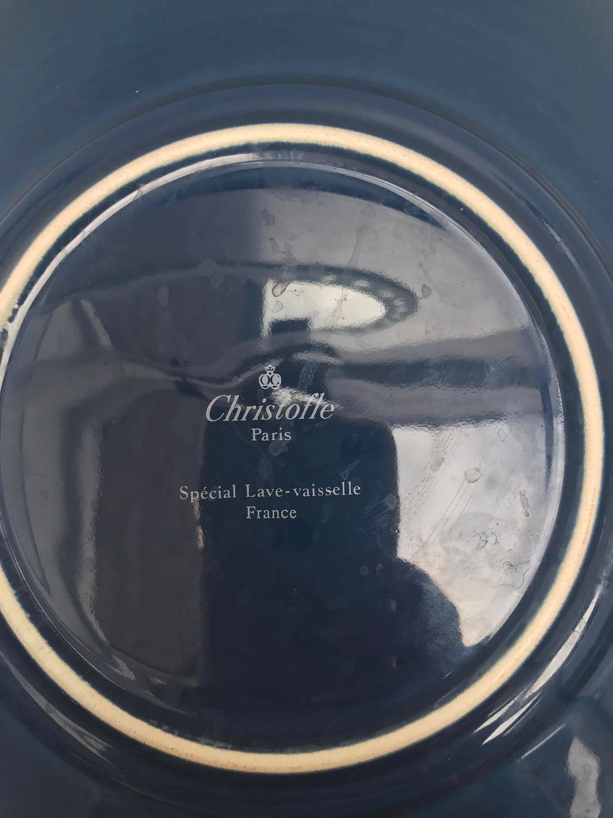 1 assiette de présentation Christofle en porcelaine marbrée bleue photo buy
