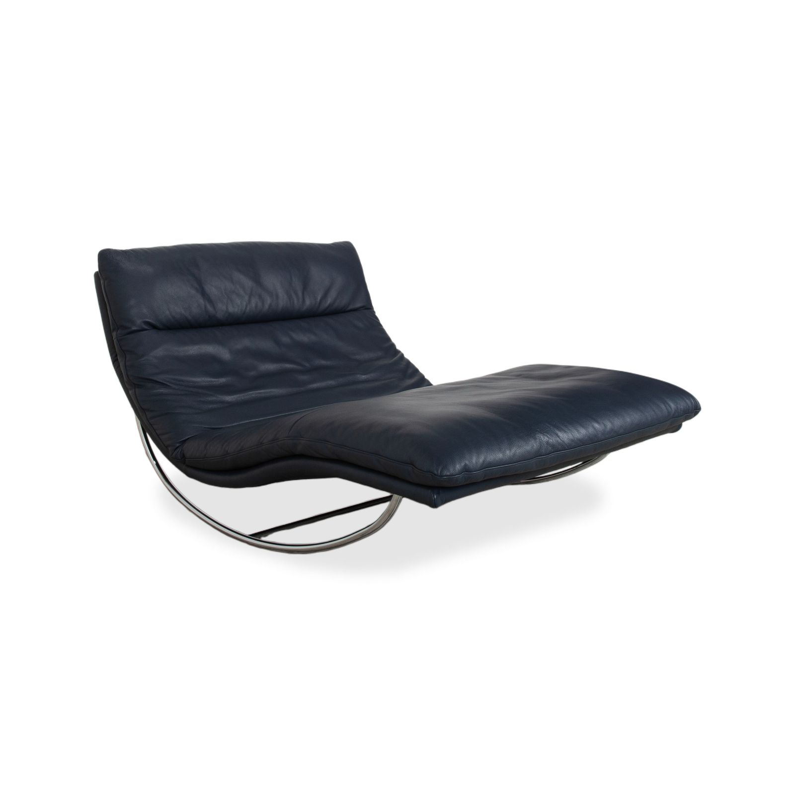 Willi Schillig Daily Dreams Leather Chaise Lounge Dark Blue Navy photo for sale