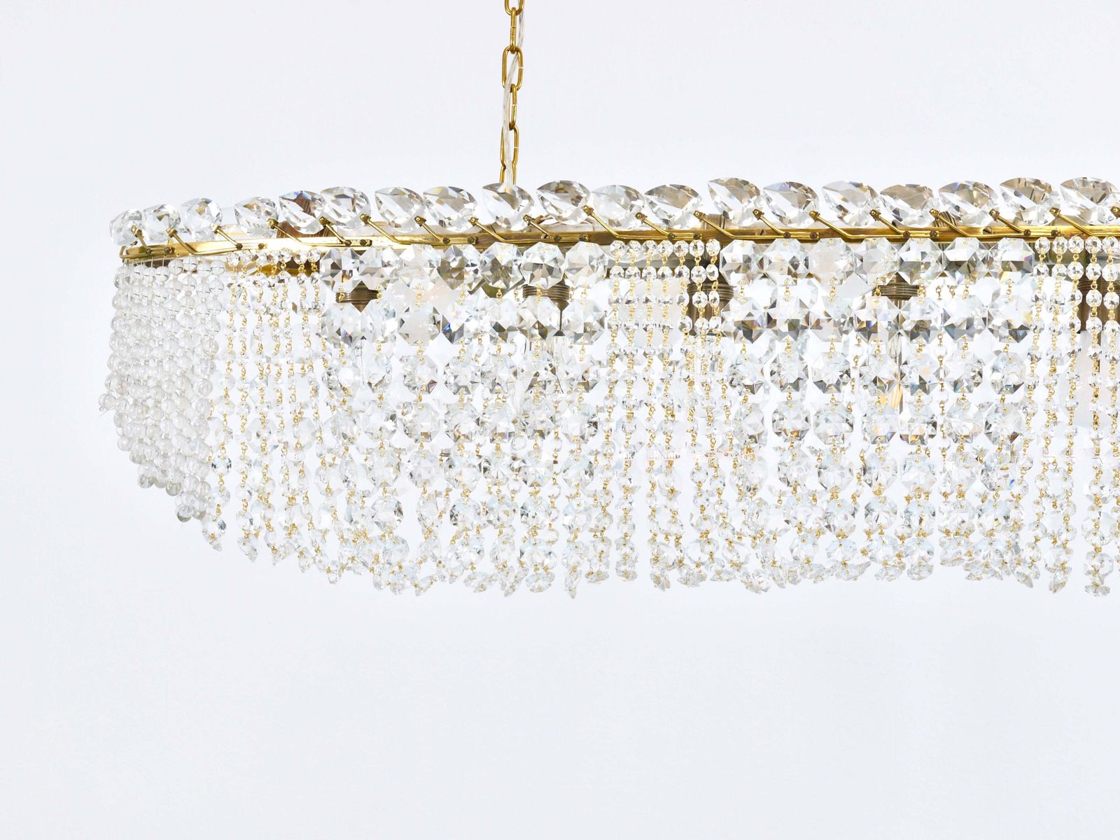photo vinterior J.T. Kalmar Josef Frank 58" Zeppelin Crystal And Brass Chandelier, Vienna, 1950s