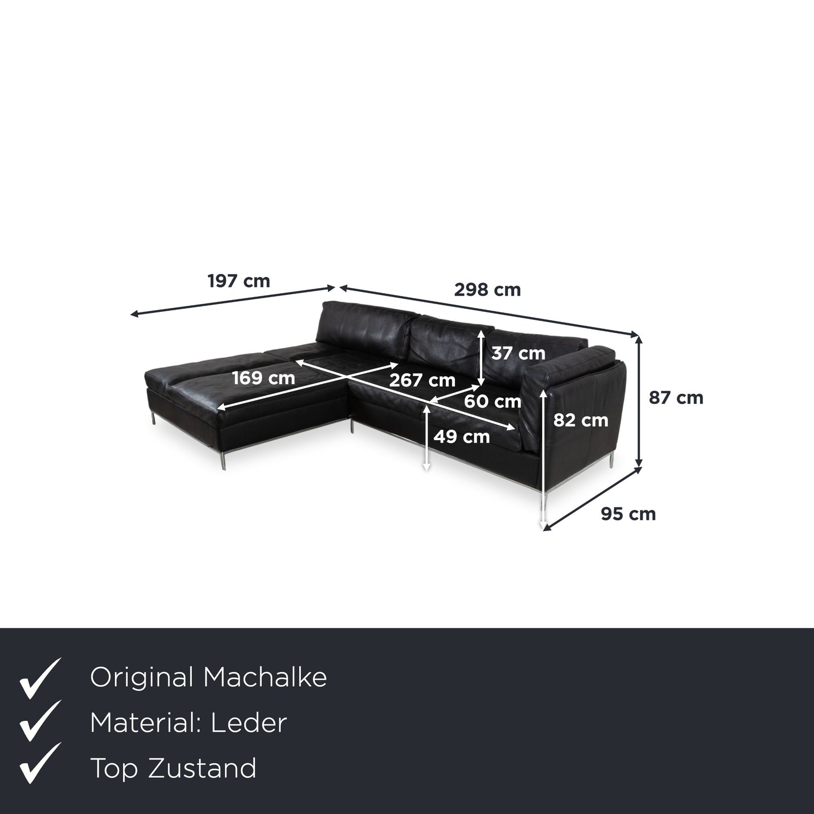 Machalke Leren Hoekbank Zwart Manuele Functie photo furniture