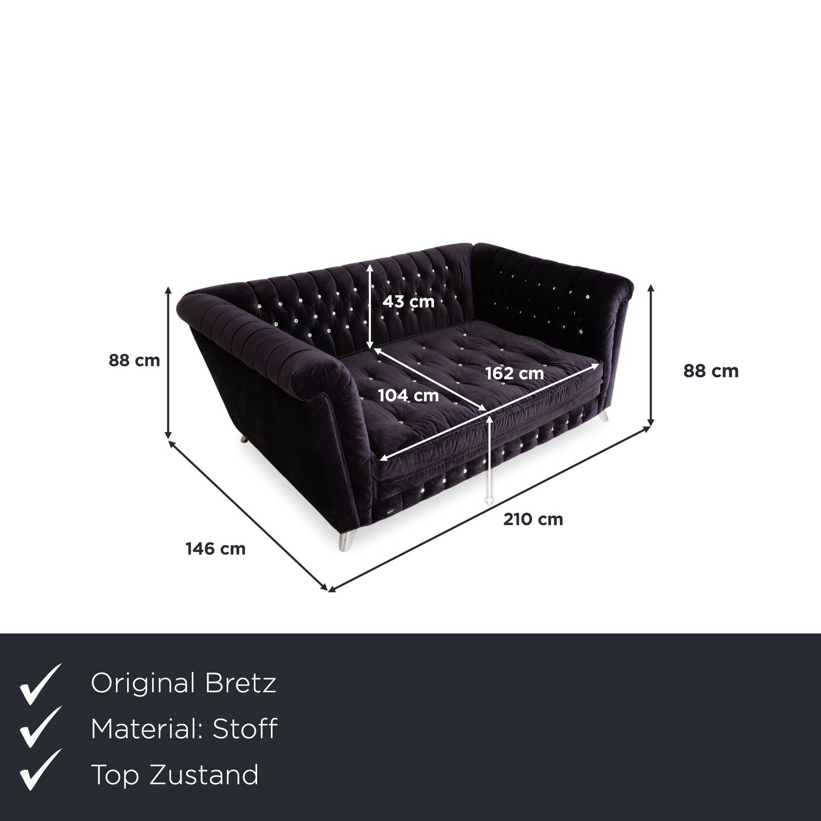 Bretz Chelsea Stof Driezitter, Aubergine, Paars, Zilveren Glitter, Manuele Functie, Slaapfunctie, Slaapbank photo furniture