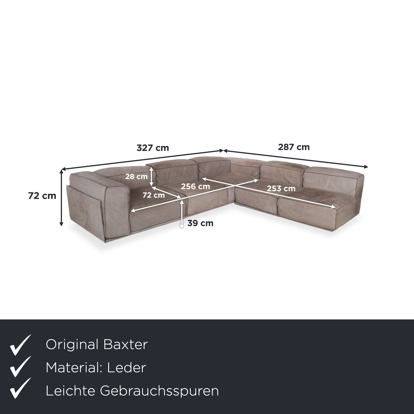 Baxter Leather Corner Sofa Grey Beige photo furniture