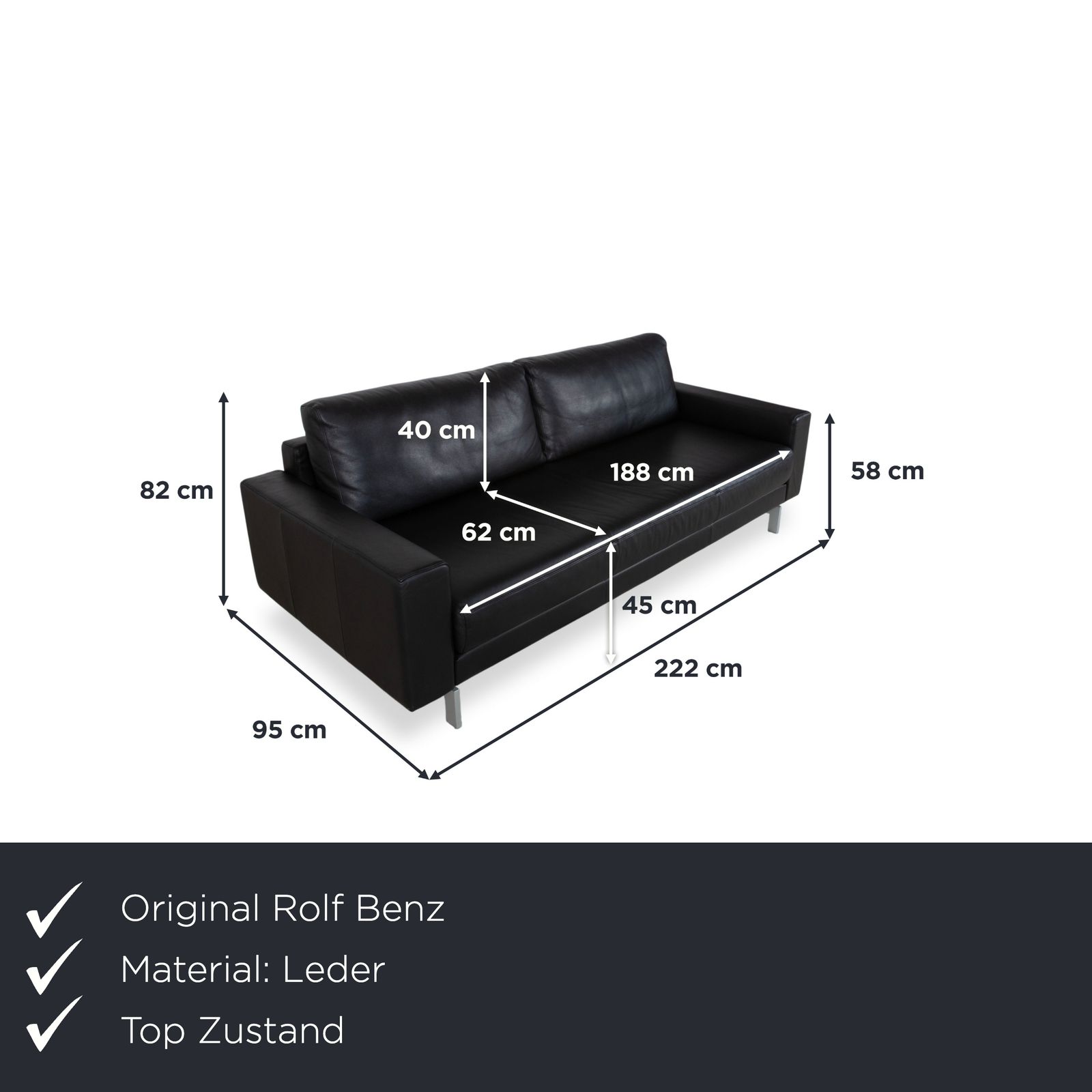 Canapé 3 places Rolf Benz Vida en cuir noir photo furniture