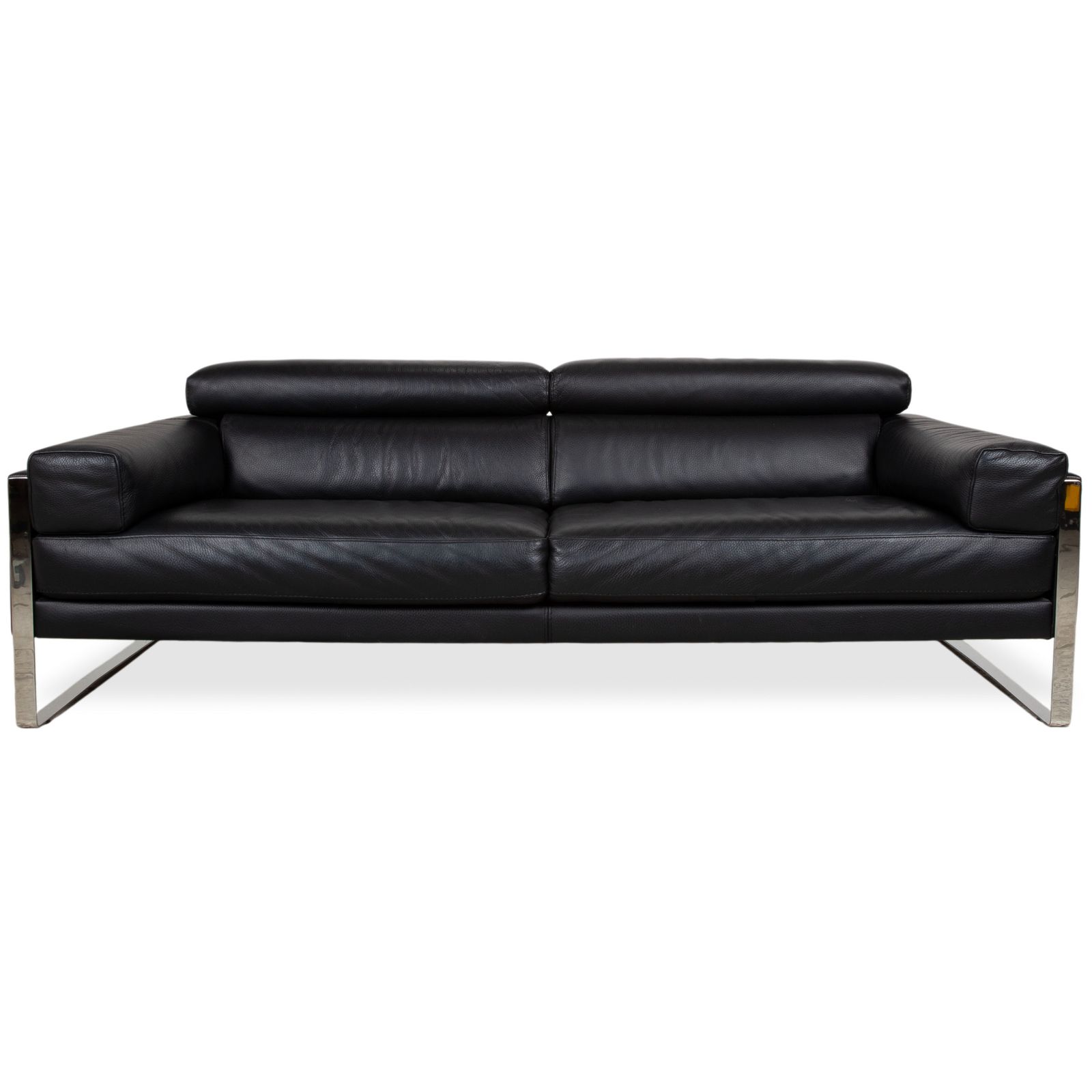 Calia Romeo leren tweezitsbank zwart met chromen frame en manuele functie