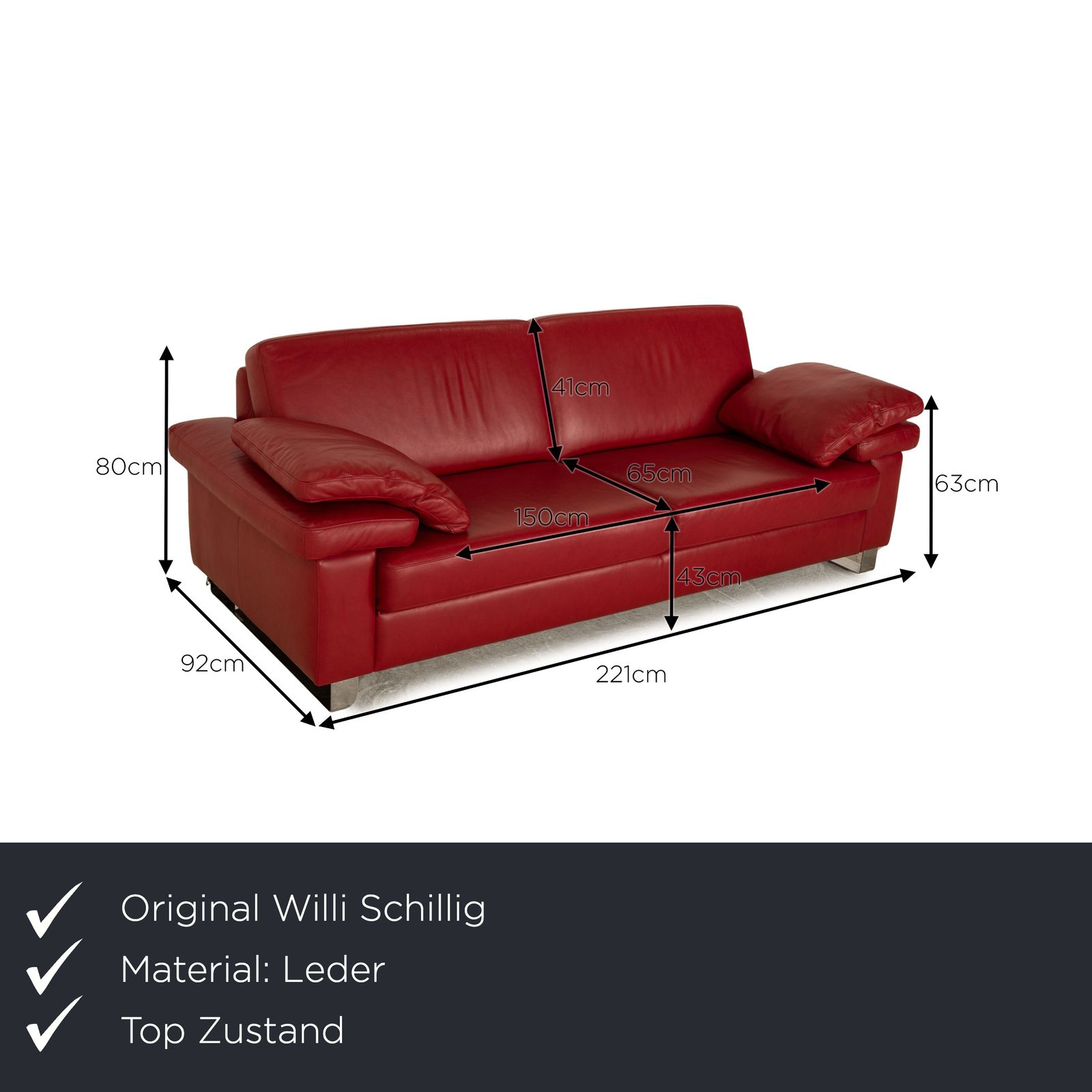 Canapé 3 places Willi Schillig en cuir rouge photo furniture